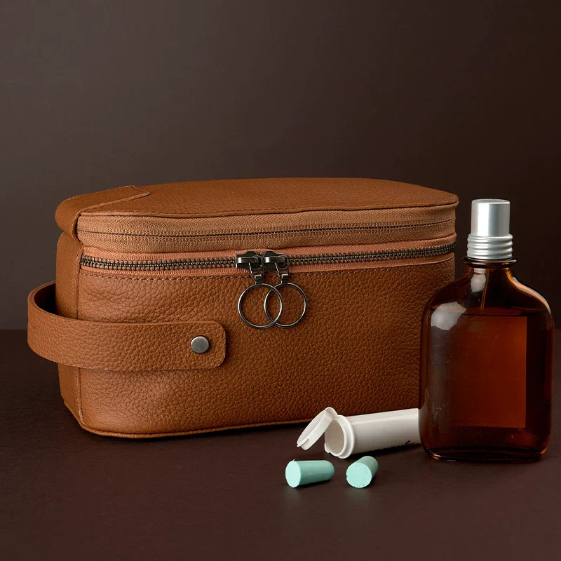 Double-Zip Top-Grain Pebbled Leather Toiletry Case - Image 6