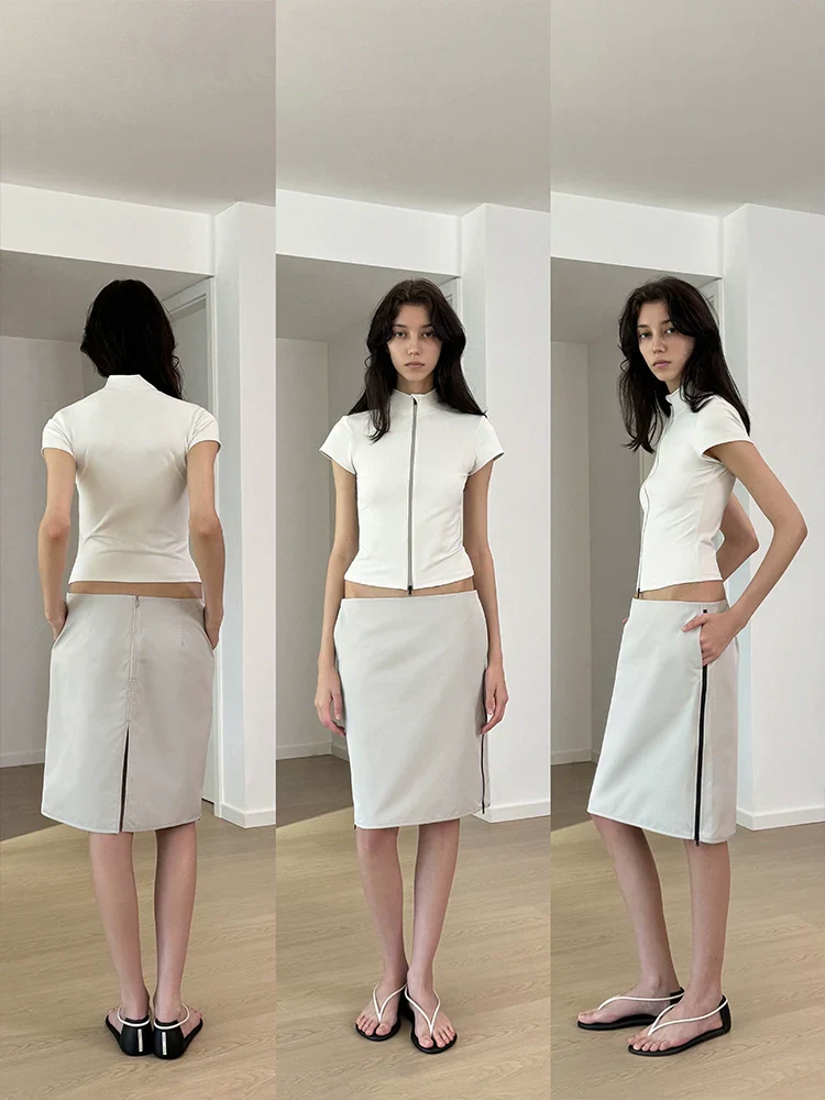 Double Zipper High-Collar Slim Tee