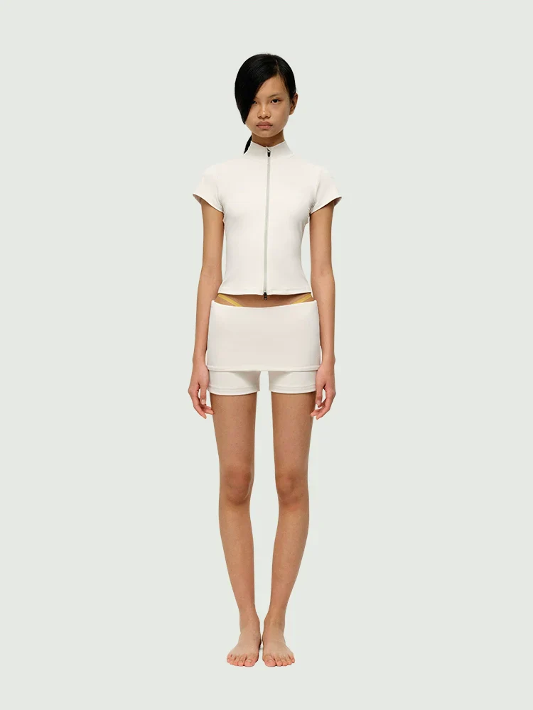 Double Zipper High-Collar Slim Tee - Image 3