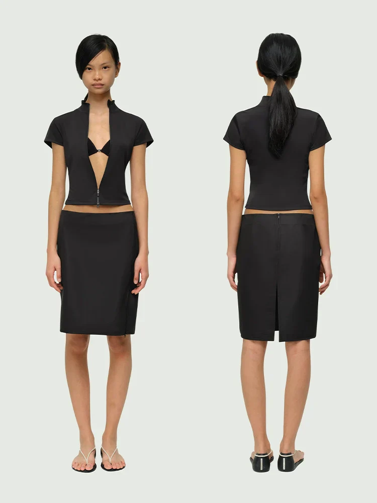 Double Zipper High-Collar Slim Tee - Image 5