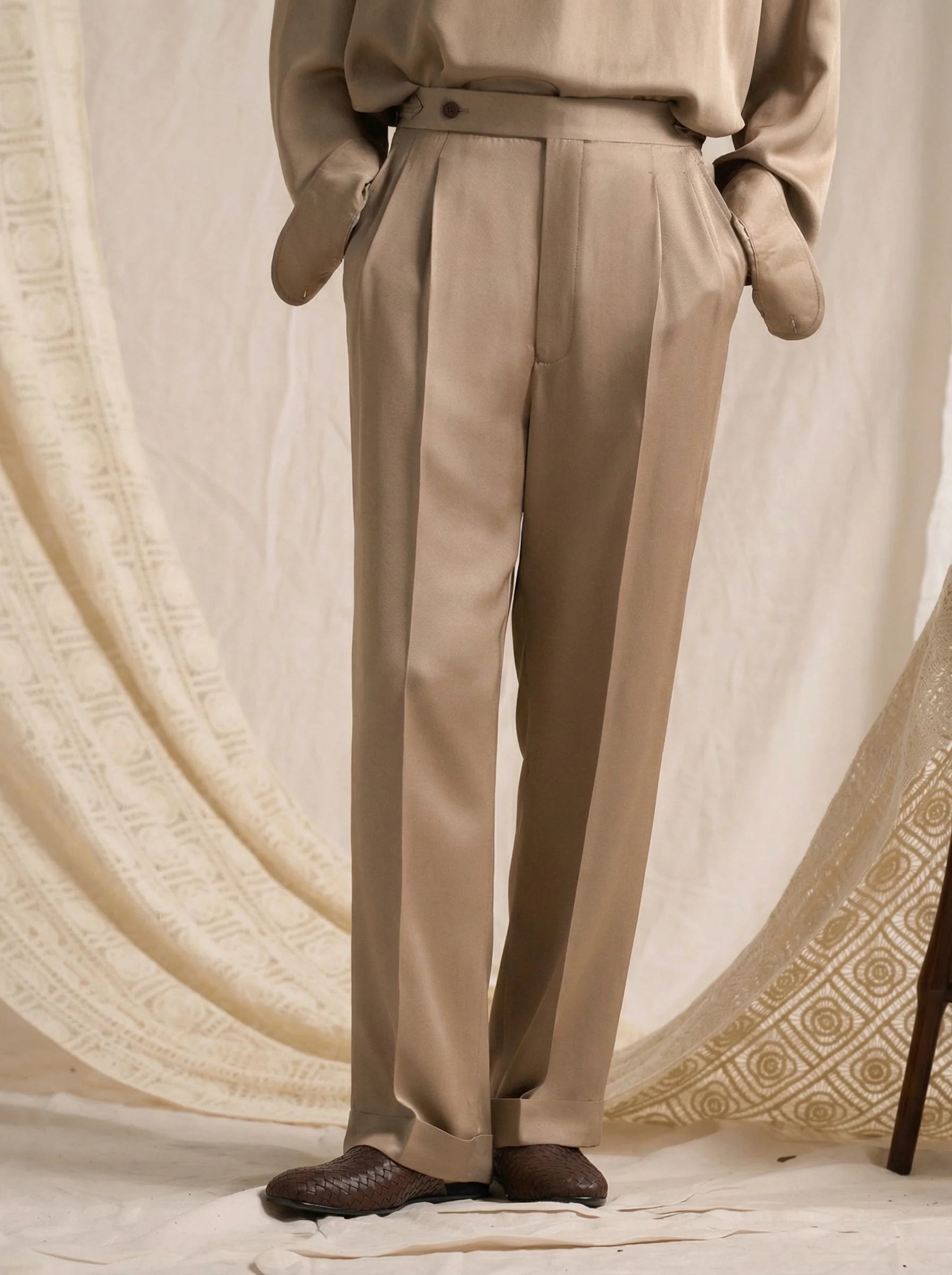 Drape Satin Double-Pleat Trousers
