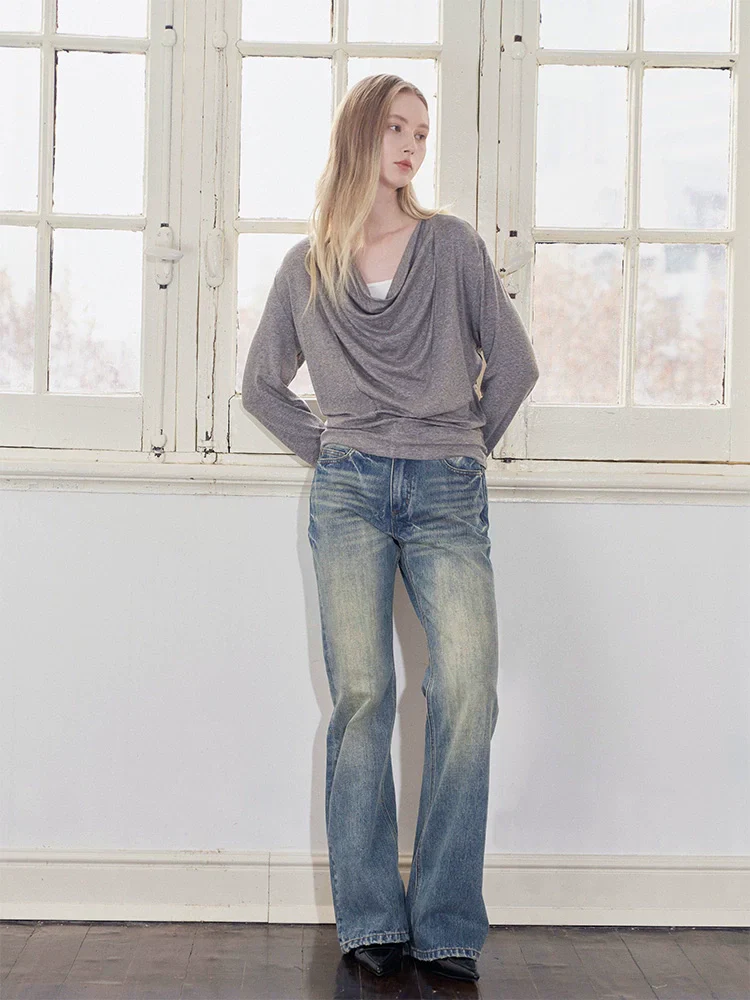 Draped Cowl-Neck Knit Top