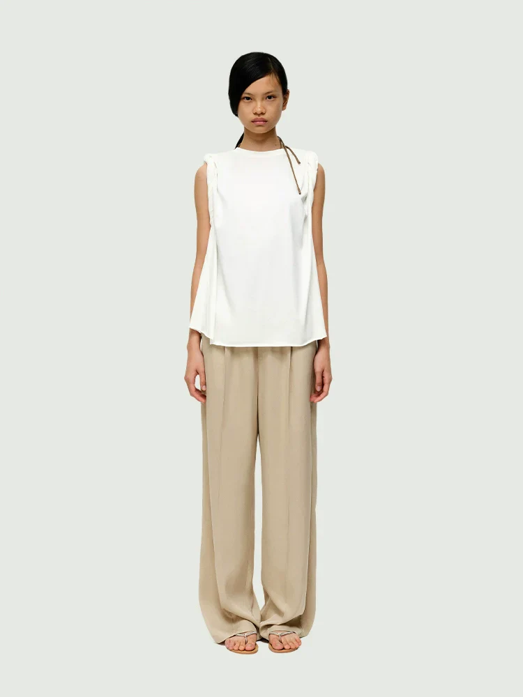 Draped Elastic-Waist Wide-Leg Pants