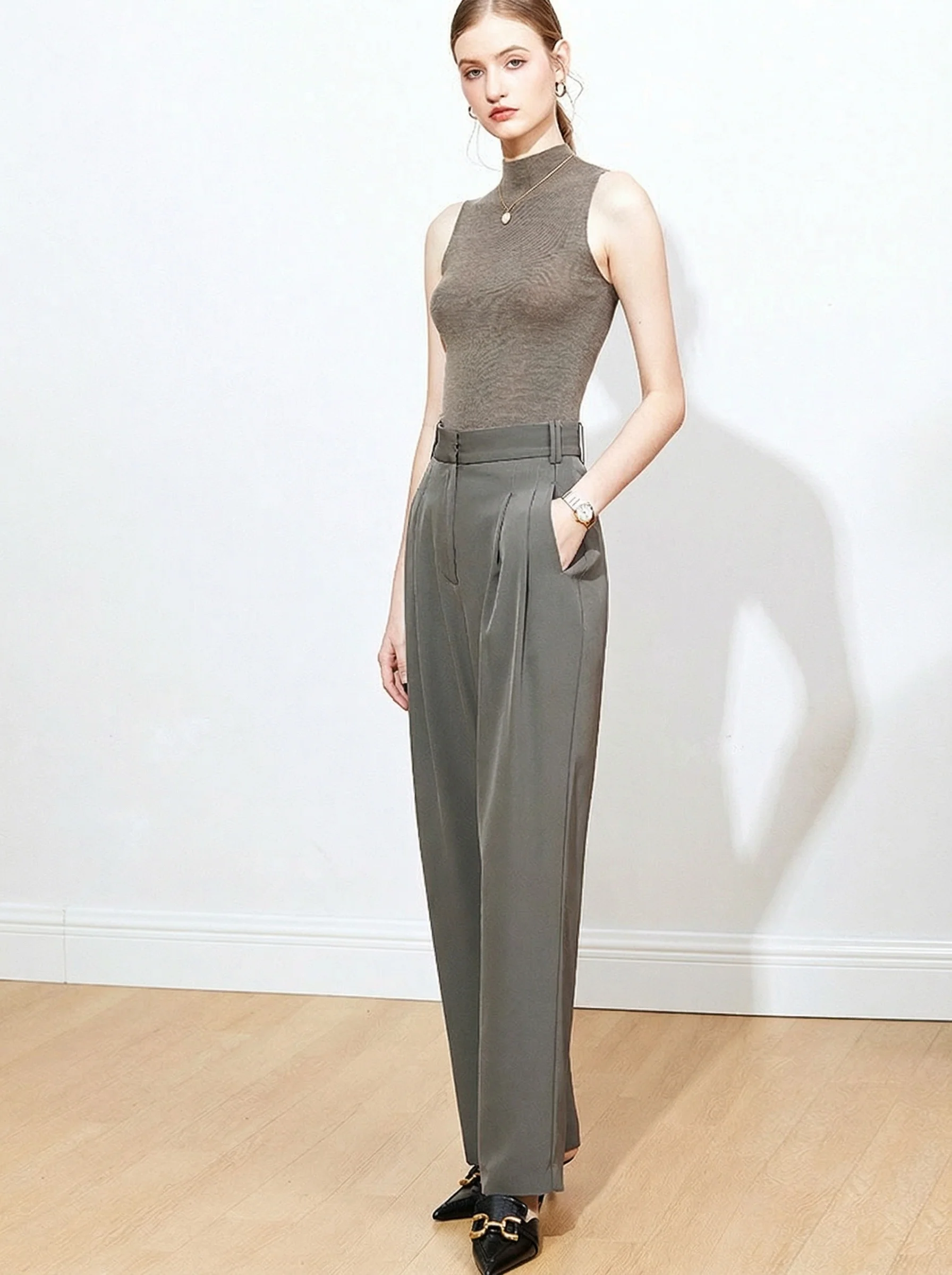 Draped High-Waist Wide-Leg Trousers - Image 6