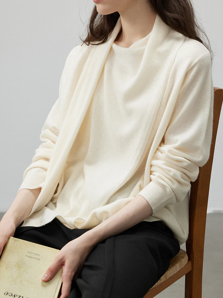 Draped Scarf Wool-Cashmere Sweater - Image 3