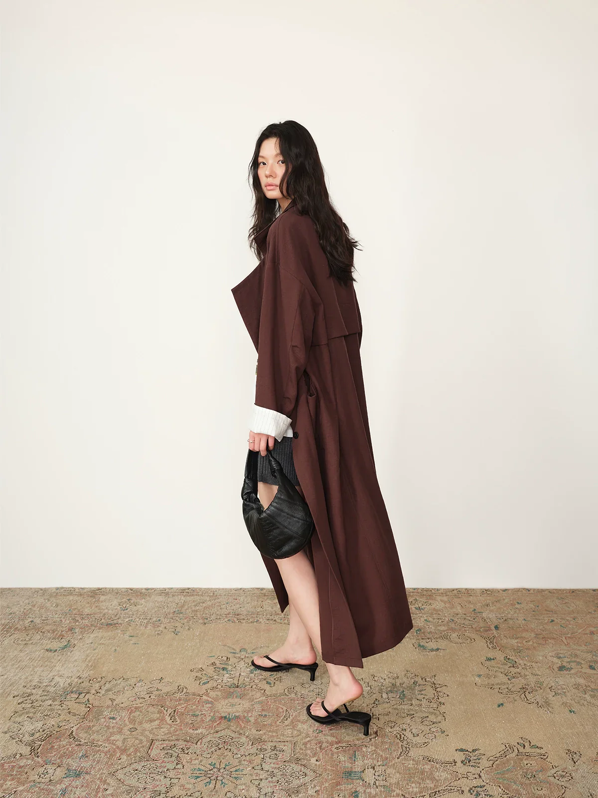 Draped Tencel-Linen Trench Coat - Image 3