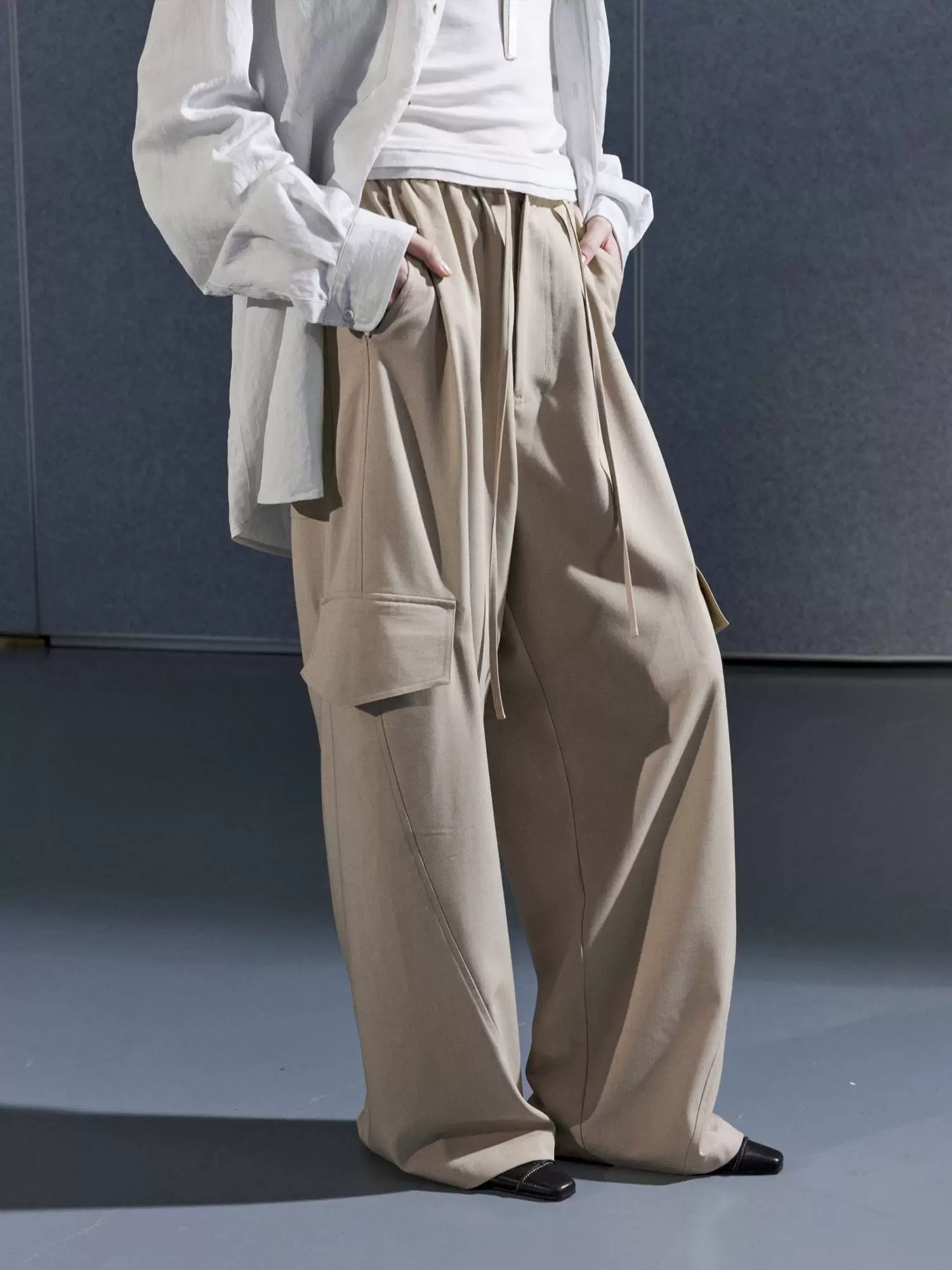 Draped Wide-Leg Cargo Trousers - Image 2