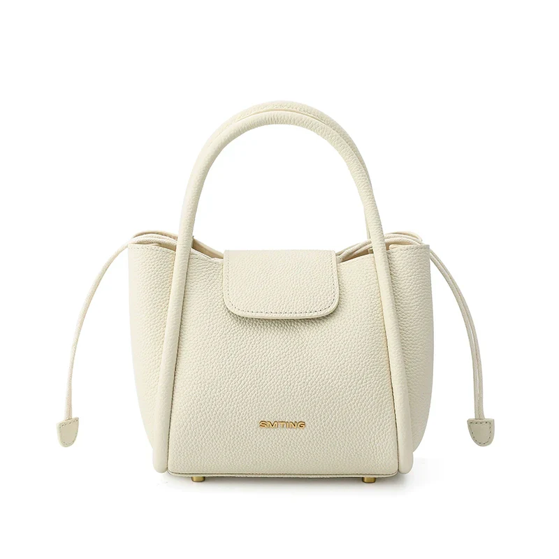 Drawstring Cowhide Bucket Bag - Image 2