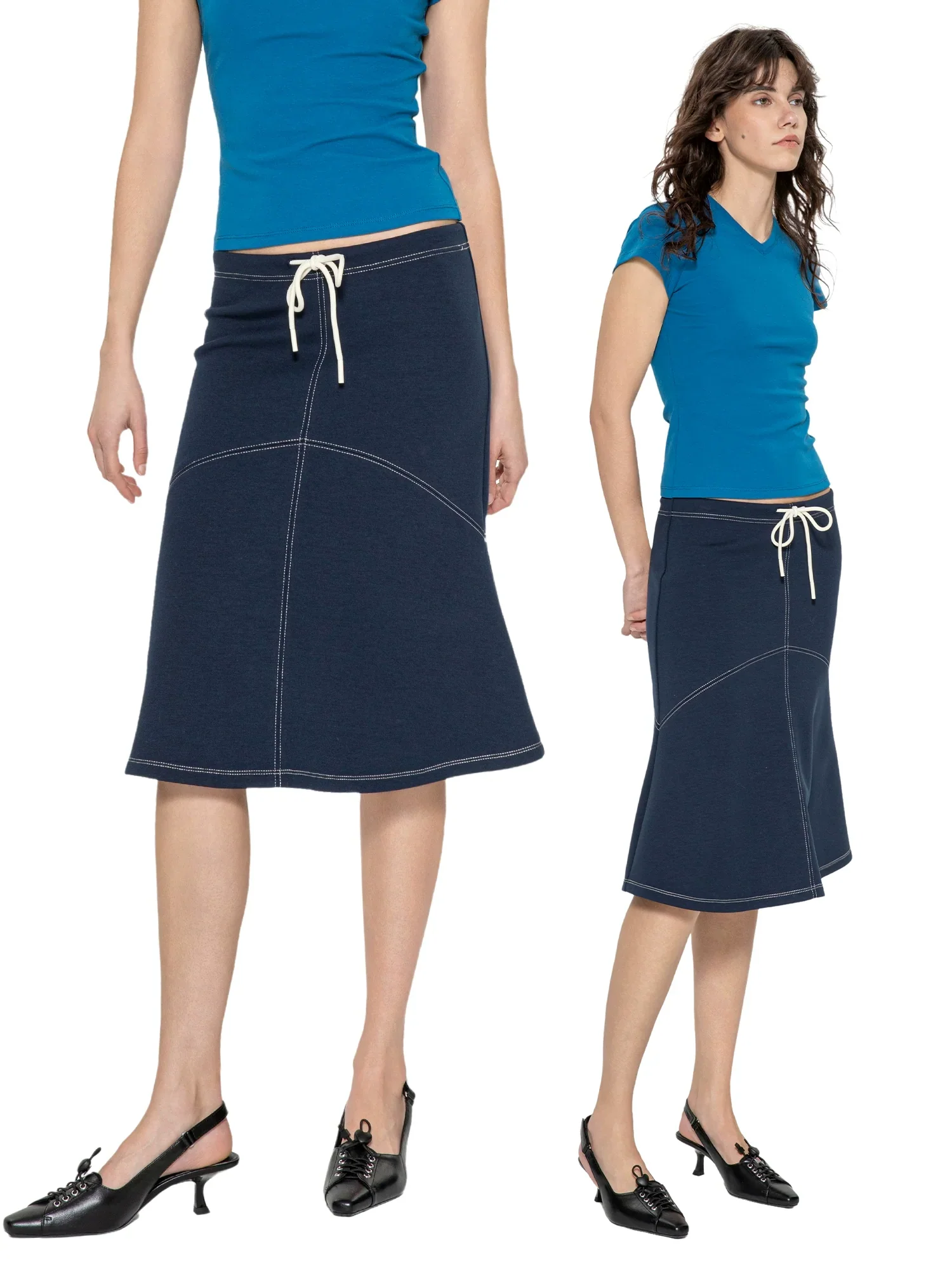 Drawstring Mermaid Knit Midi Skirt