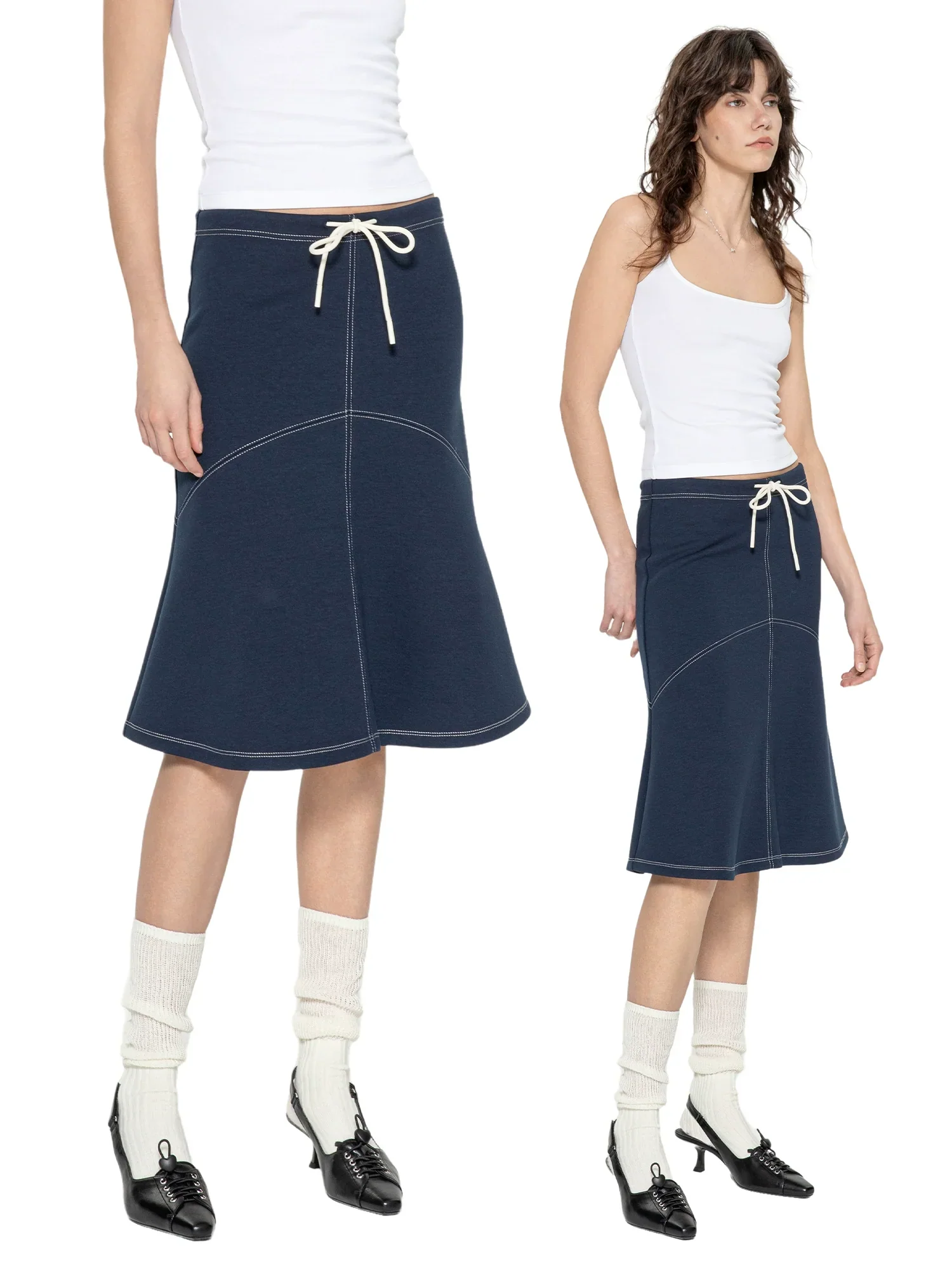 Drawstring Mermaid Knit Midi Skirt - Image 4
