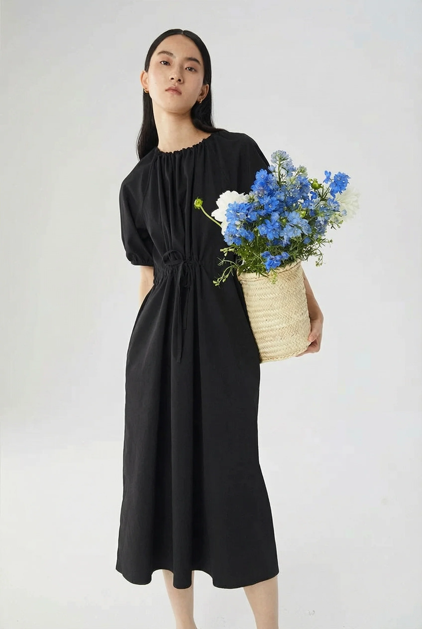 Drawstring Puff Midi Dress - Image 5