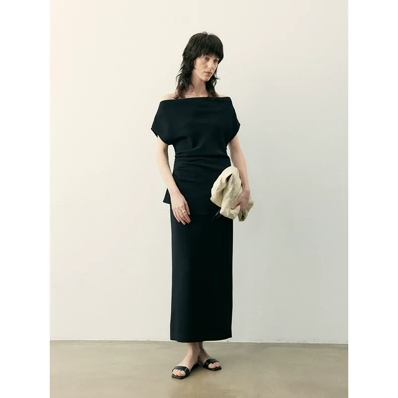 Elegant Acetate Off-Shoulder Ensemble
