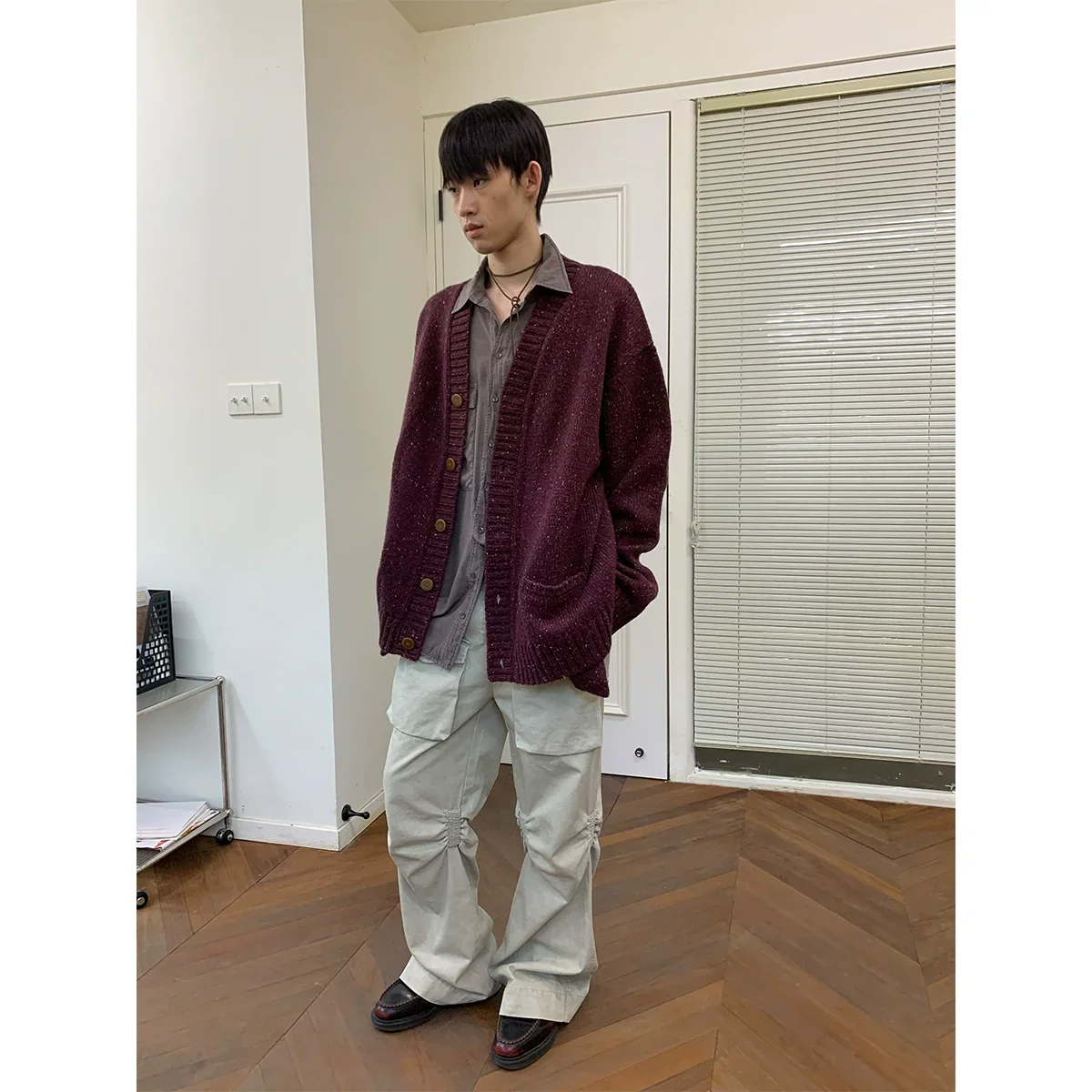 Elegant Yarn-Dyed Wool Cardigan - Image 2