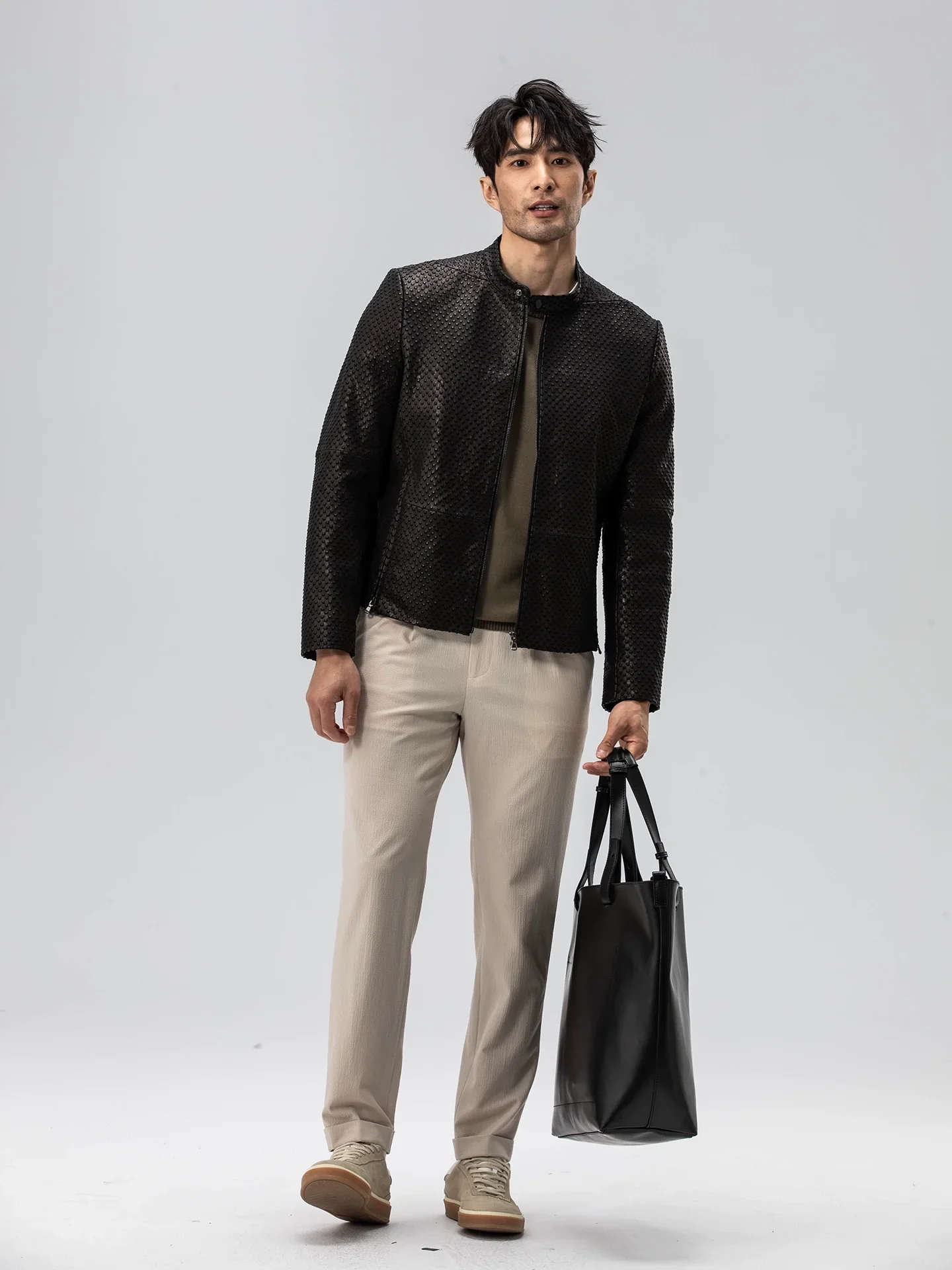 Embossed Lamb Leather Zip Jacket - Image 2