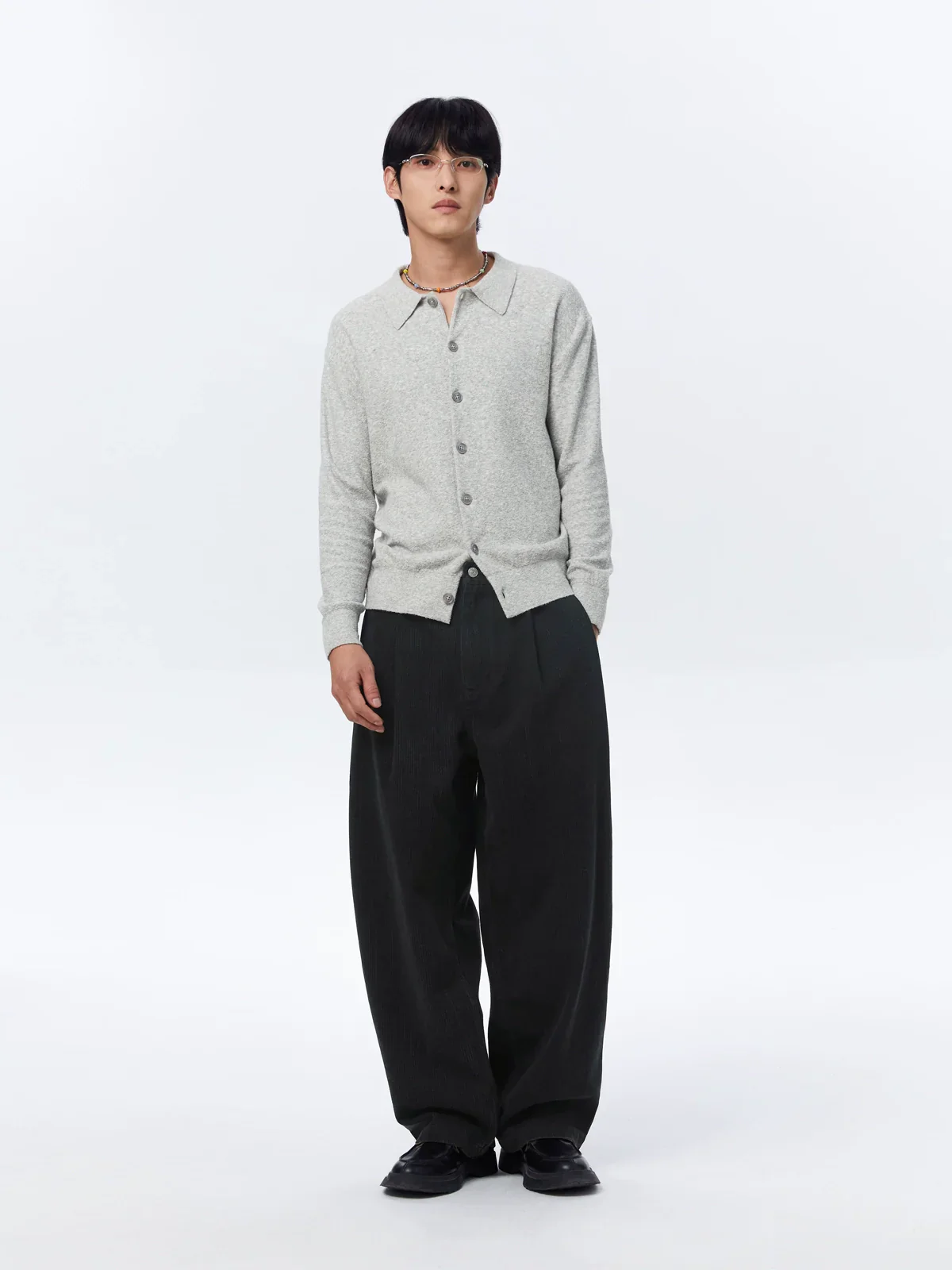 Embossed Striped Double-Pleated Denim Trousers - Image 4