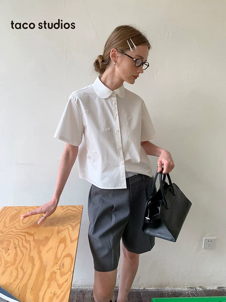 Embroidered Cotton Halter and Peter Pan Collar Shirts