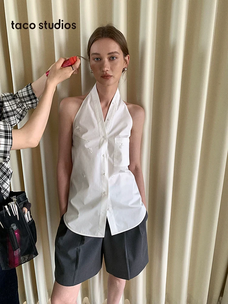 Embroidered Cotton Halter and Peter Pan Collar Shirts - Image 3