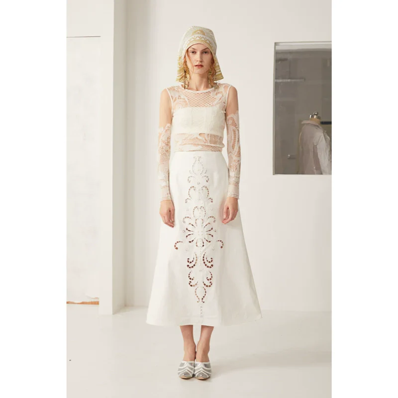 Embroidered Floral Cutout Skirt - Image 3