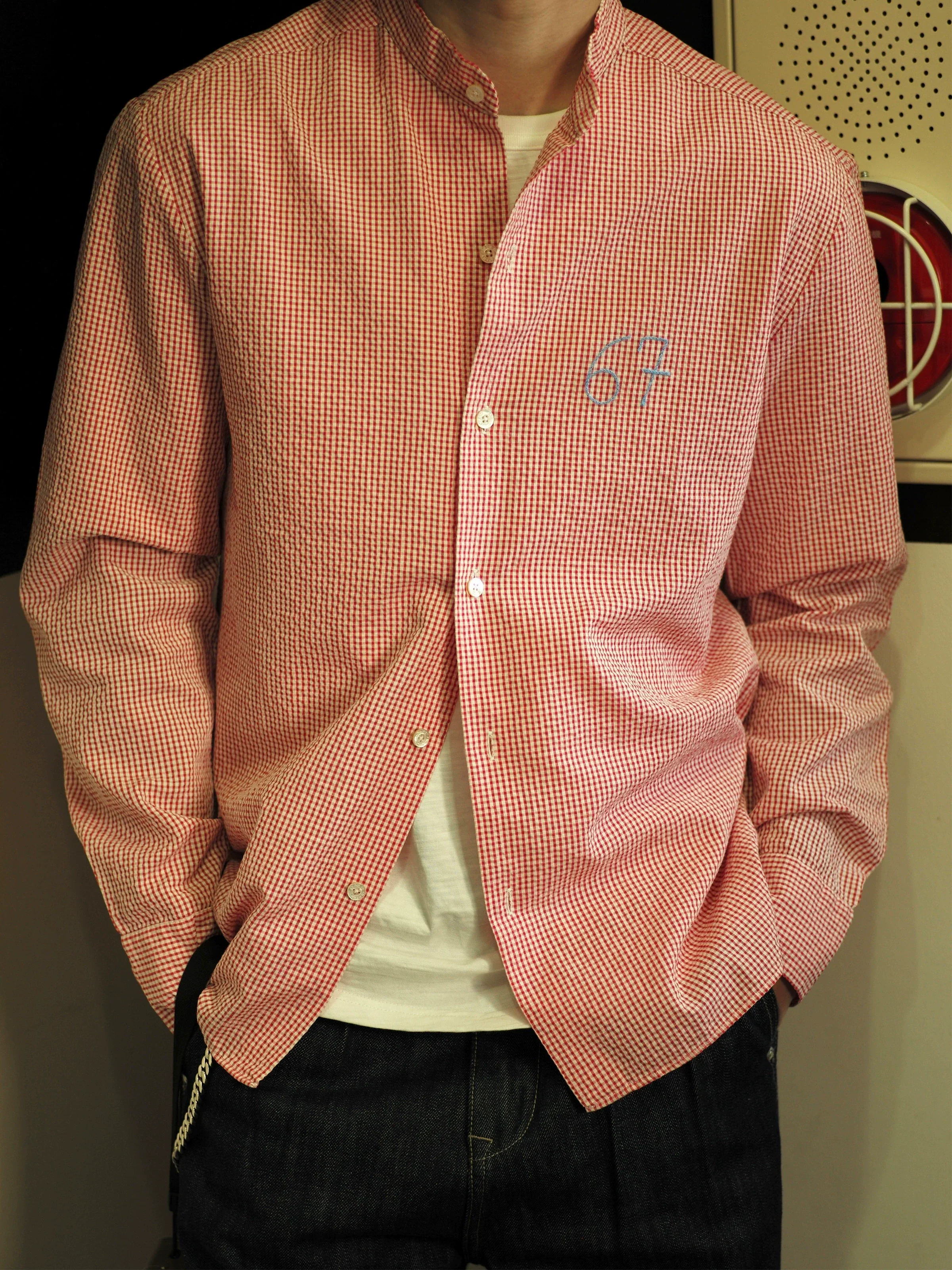 Embroidered Gingham Seersucker Shirt