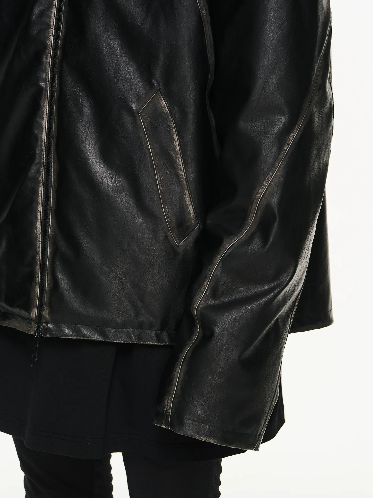 Embroidered Hooded Faux Leather Jacket - Image 3
