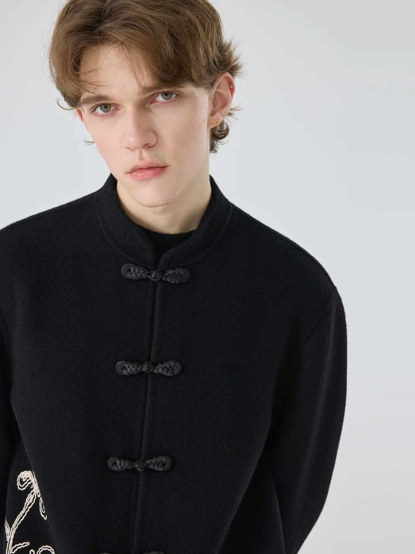 Embroidered Wool Mandarin-Collar Jacket - Image 3