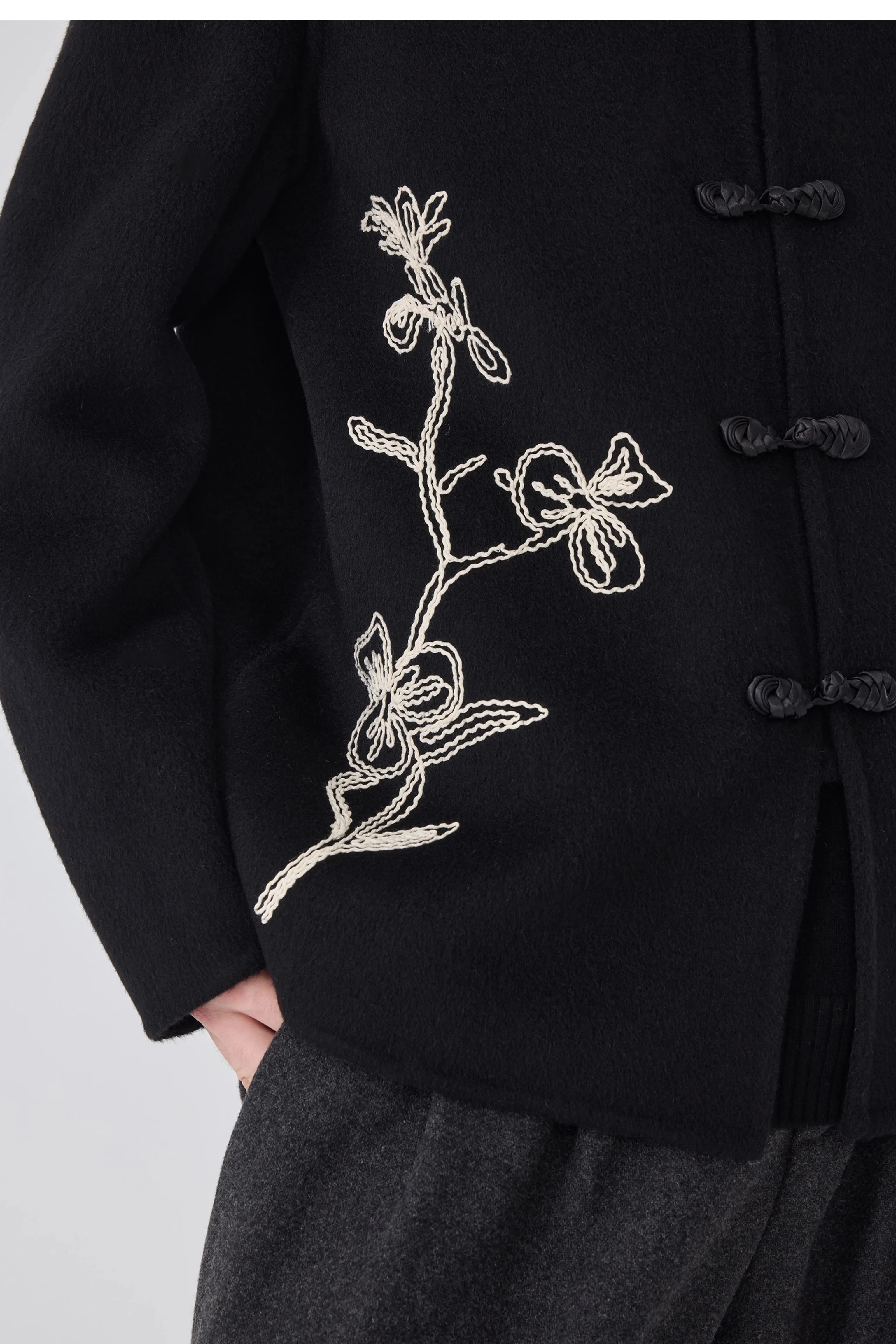 Embroidered Wool Mandarin-Collar Jacket - Image 4