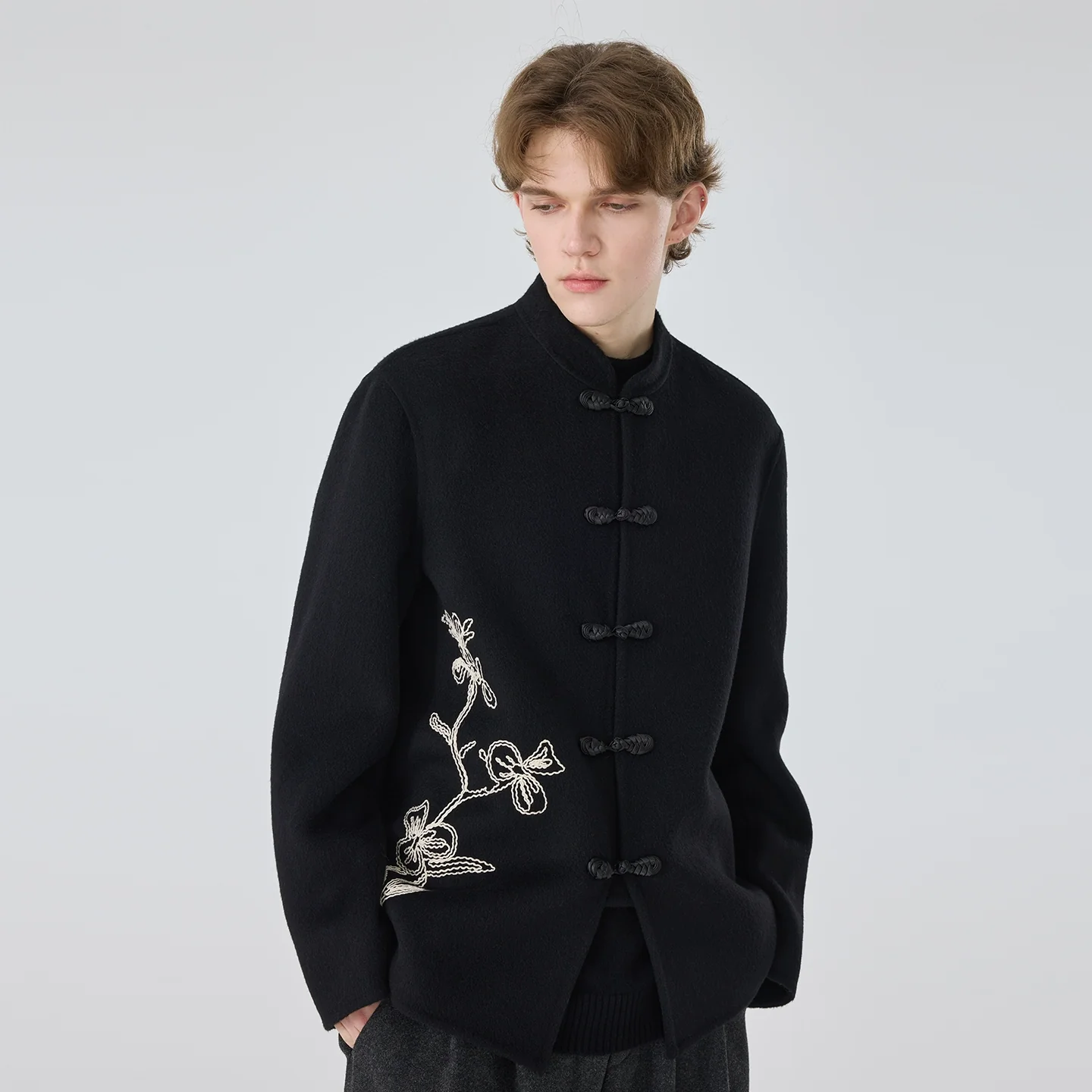 Embroidered Wool Mandarin-Collar Jacket - Image 5