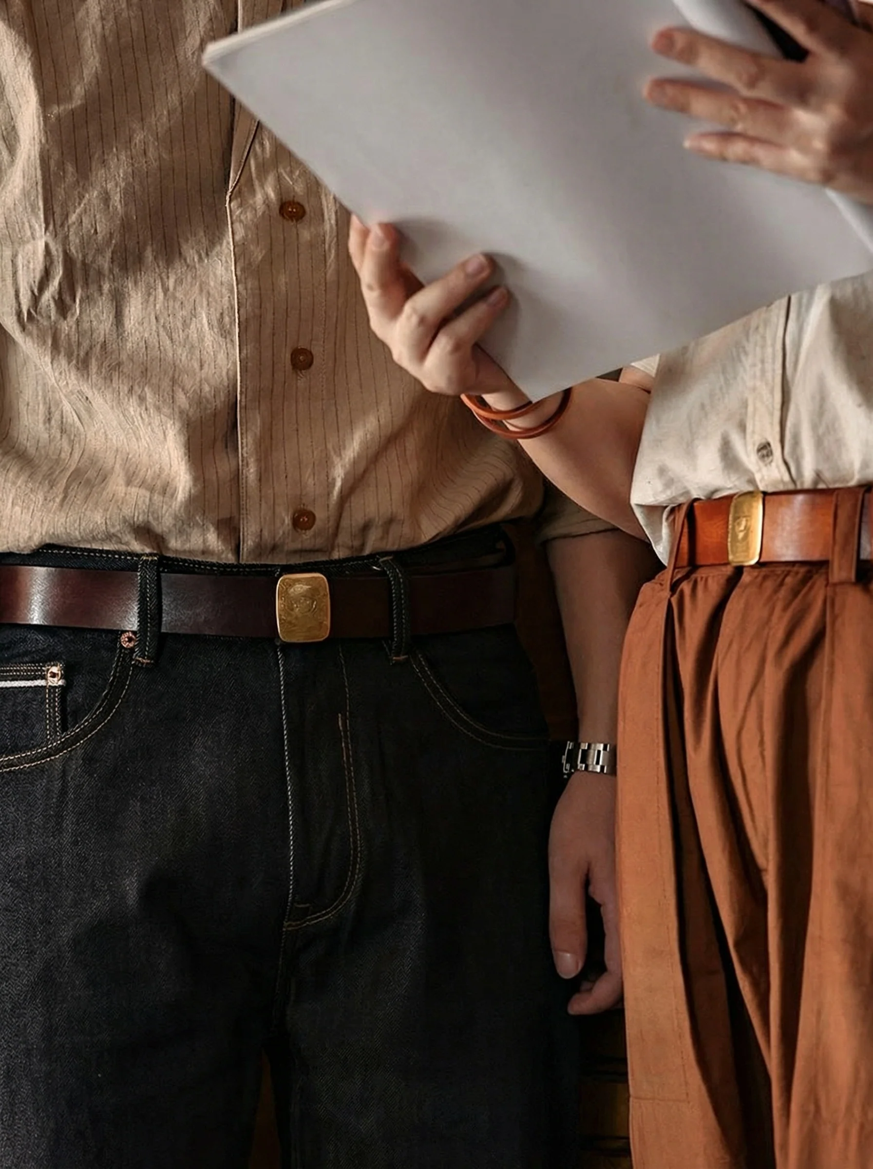 Engraved Brass Buckle Leather Belt - Image 10