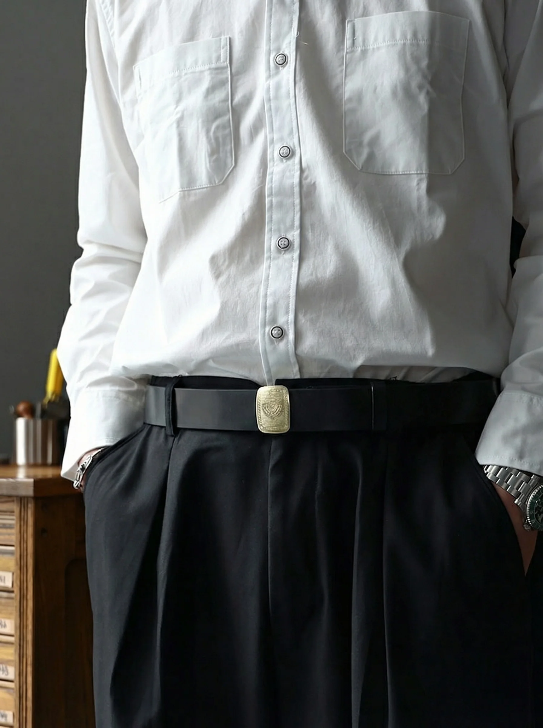 Engraved Brass Buckle Leather Belt - Image 11