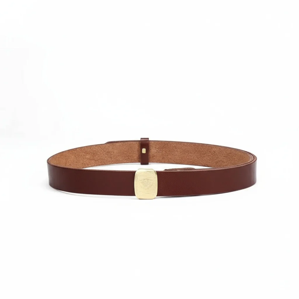 Engraved Brass Buckle Leather Belt - Image 3