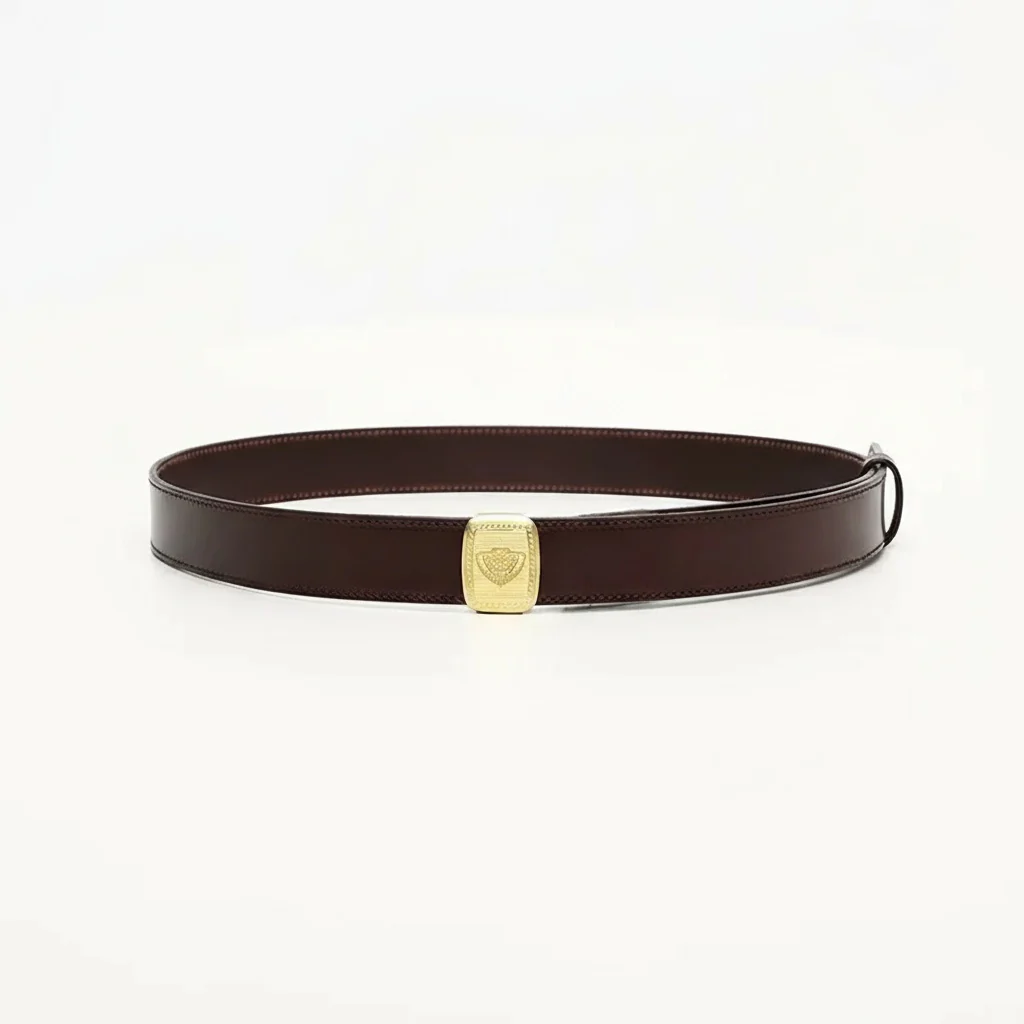 Engraved Brass Buckle Leather Belt - Image 5