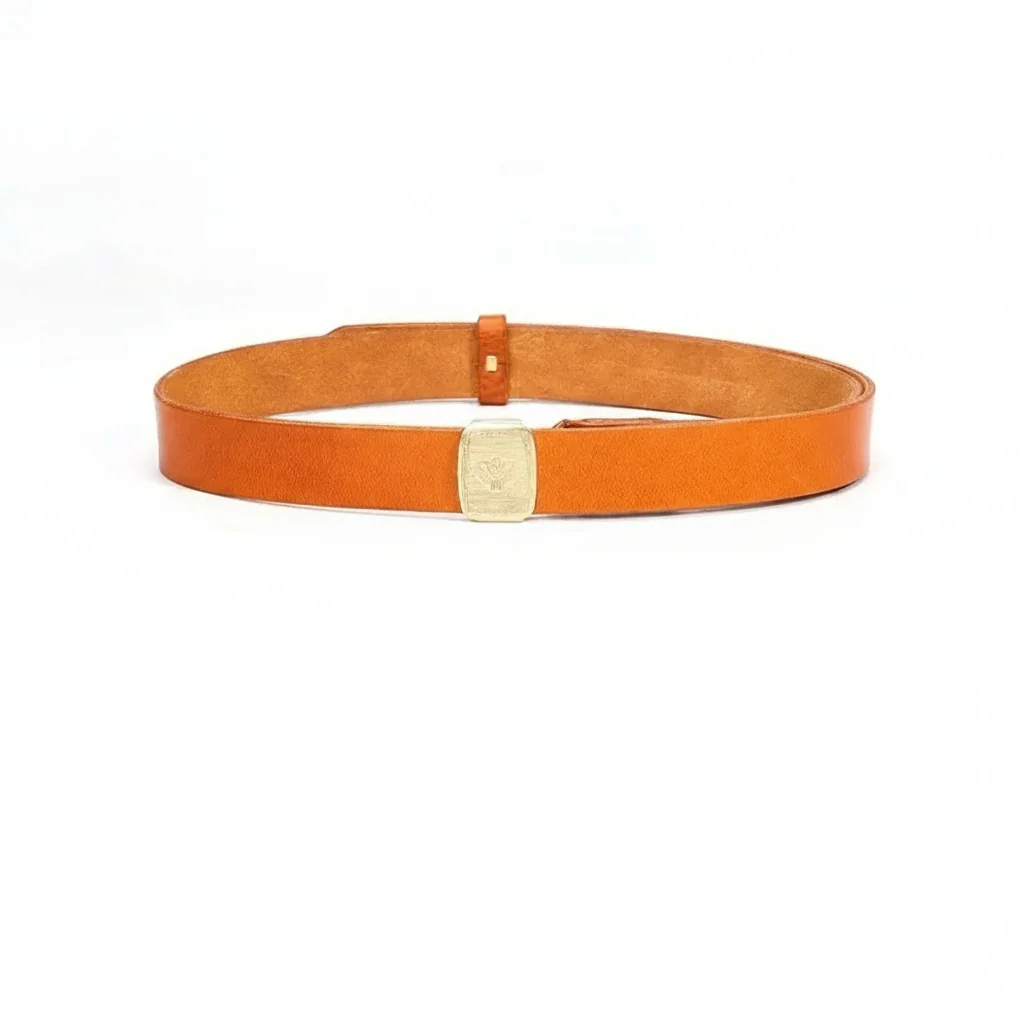 Engraved Brass Buckle Leather Belt - Image 7