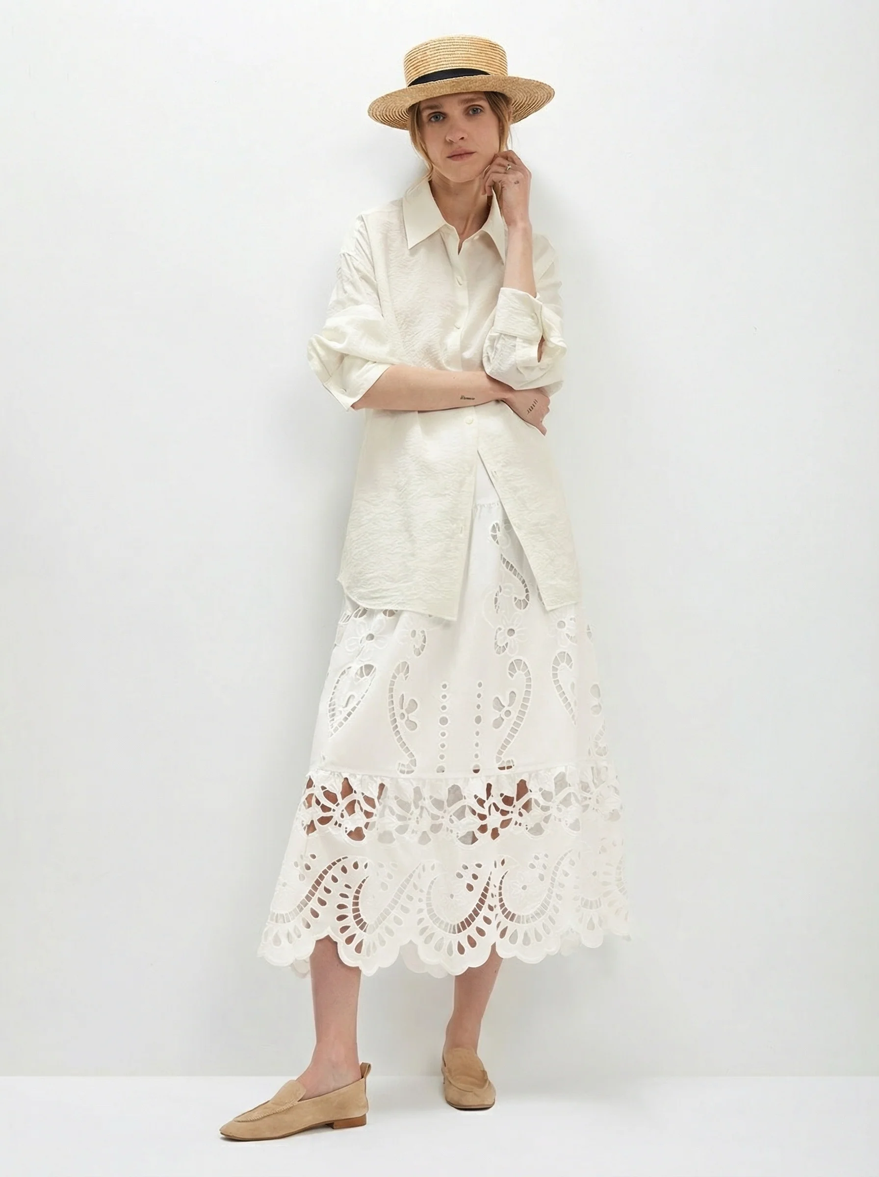 Eyelet Lace Midi Skirt - Image 4