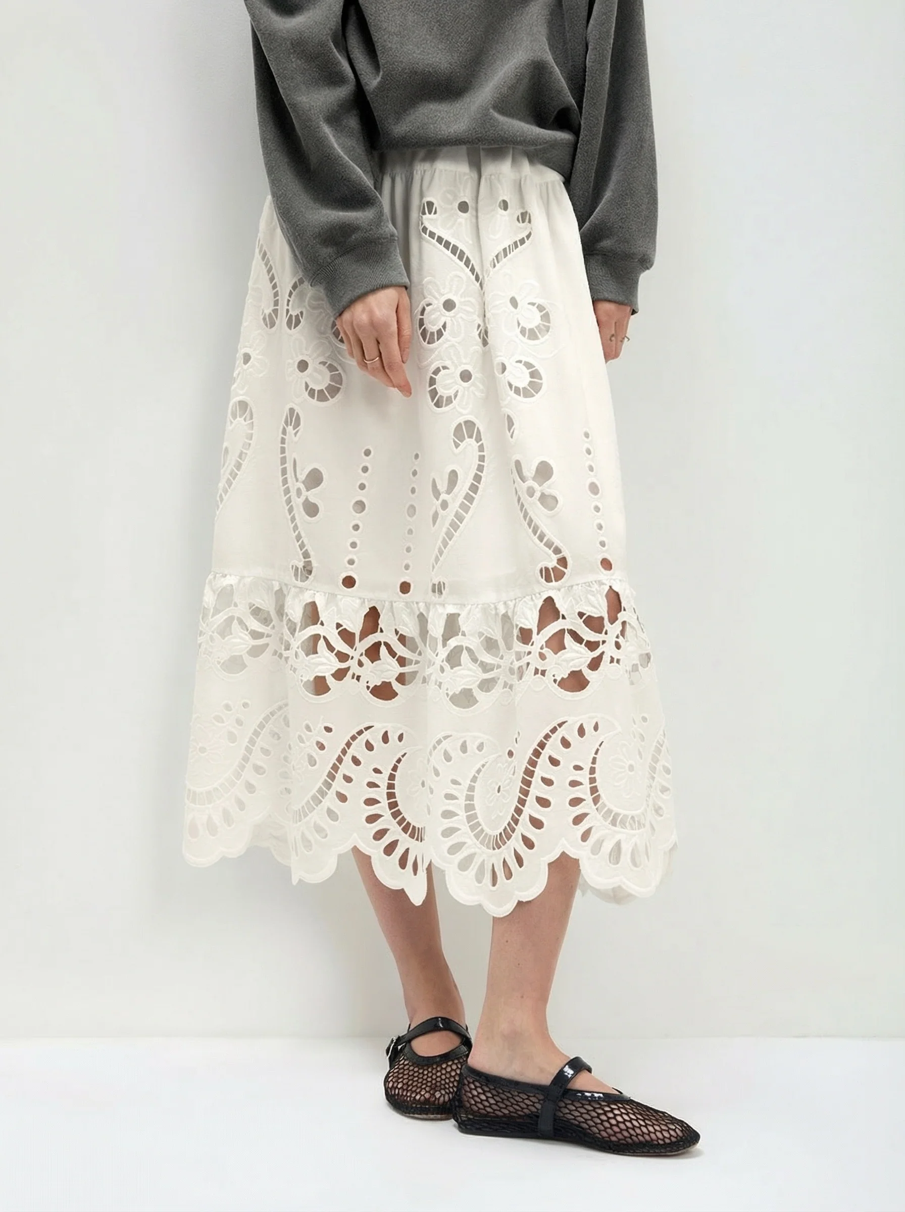 Eyelet Lace Midi Skirt - Image 5