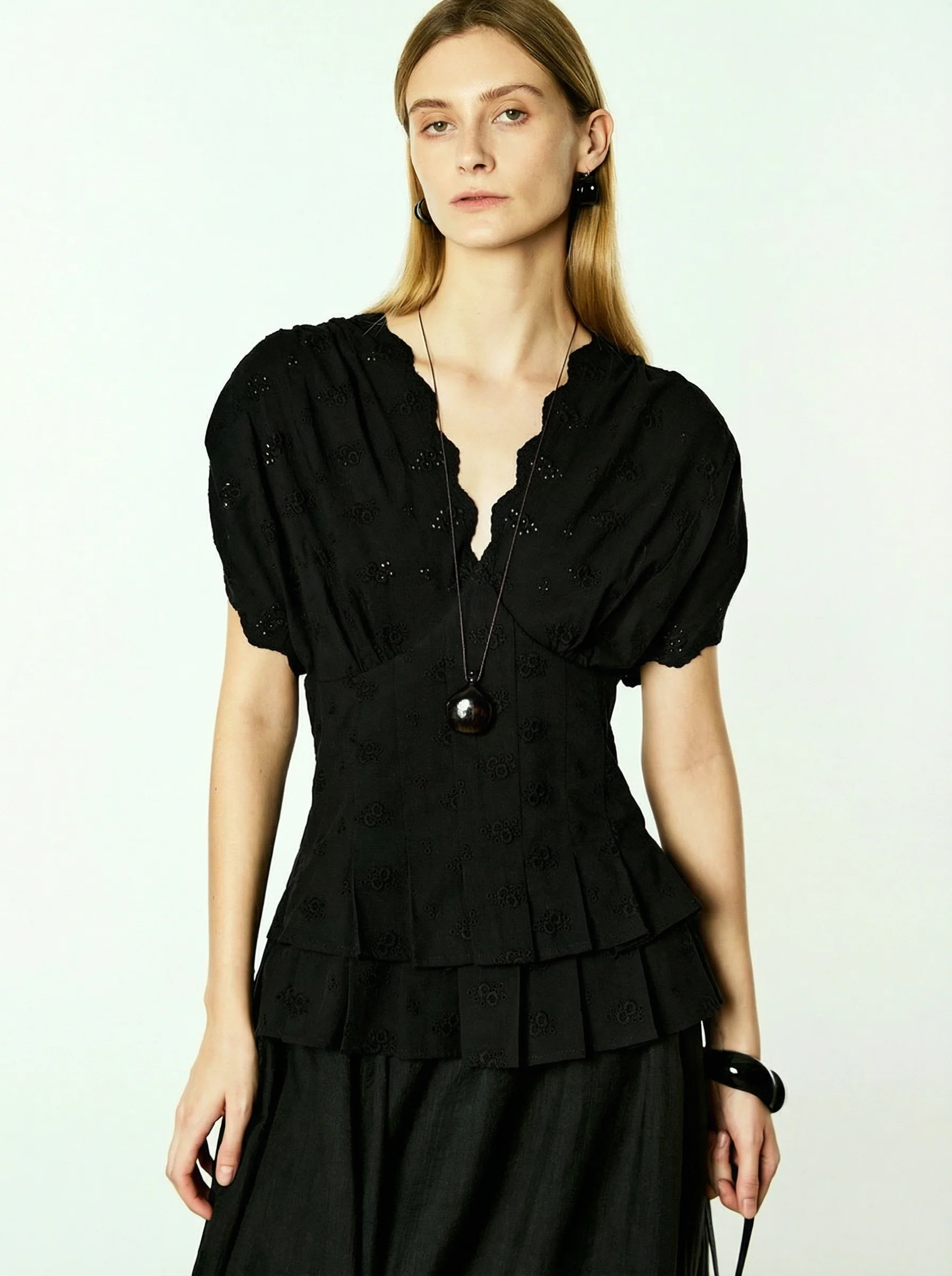 Eyelet V-Peplum Top - Image 5