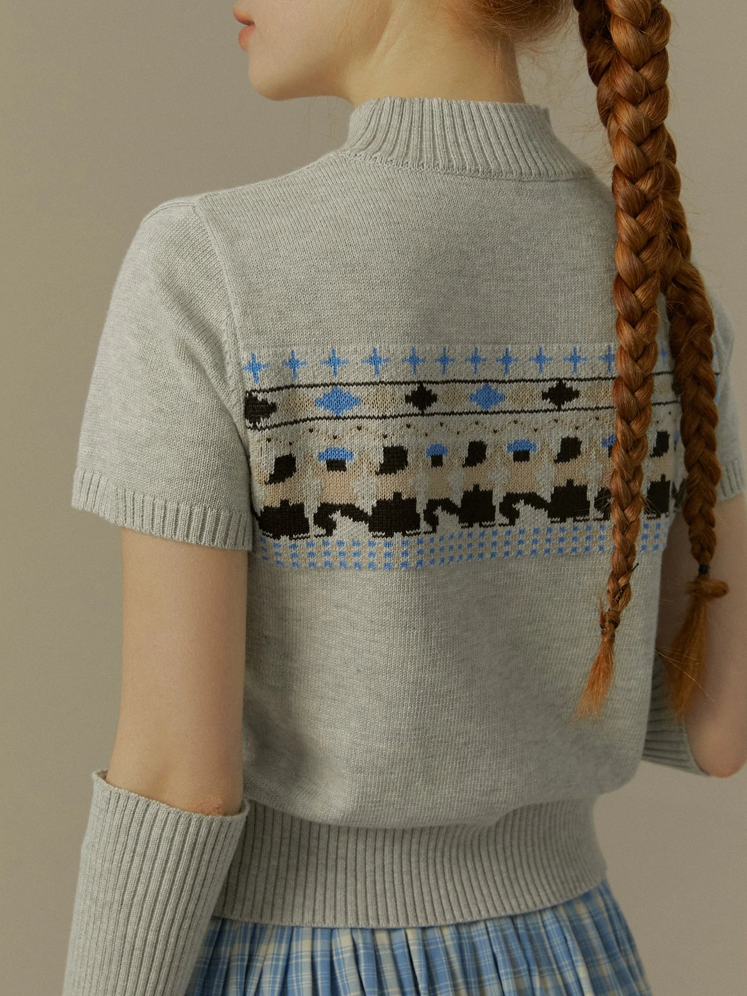 Fair Isle Mock-Neck Knit Top with Arm Warmers - Image 4
