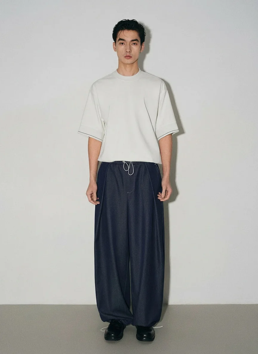 Faux-Denim Wide-Leg Drawstring Pants - Image 2