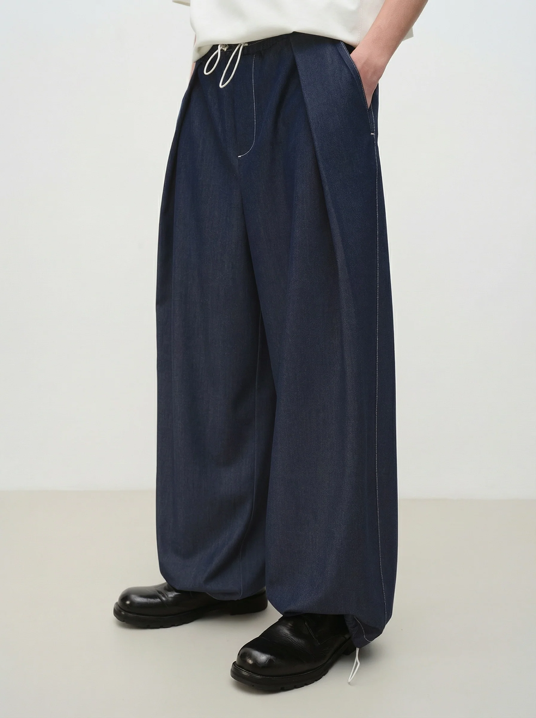 Faux-Denim Wide-Leg Drawstring Pants - Image 4