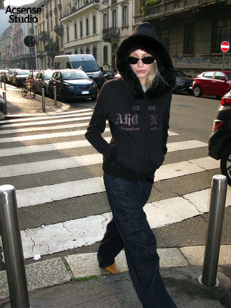 Faux-Fur Hood Zip Hoodie - Image 2