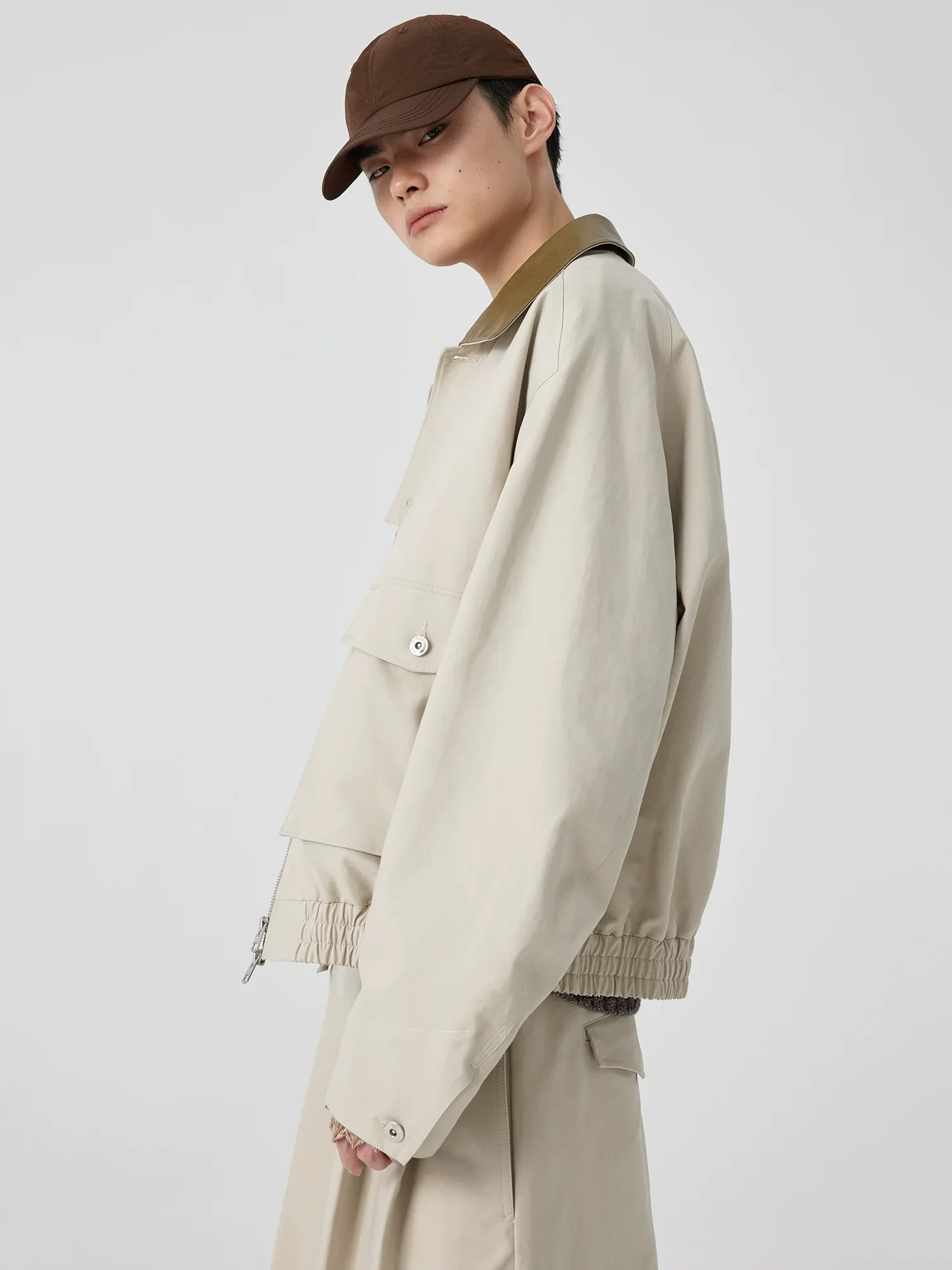 Faux Leather-Collar Half-Zip Jacket - Image 5