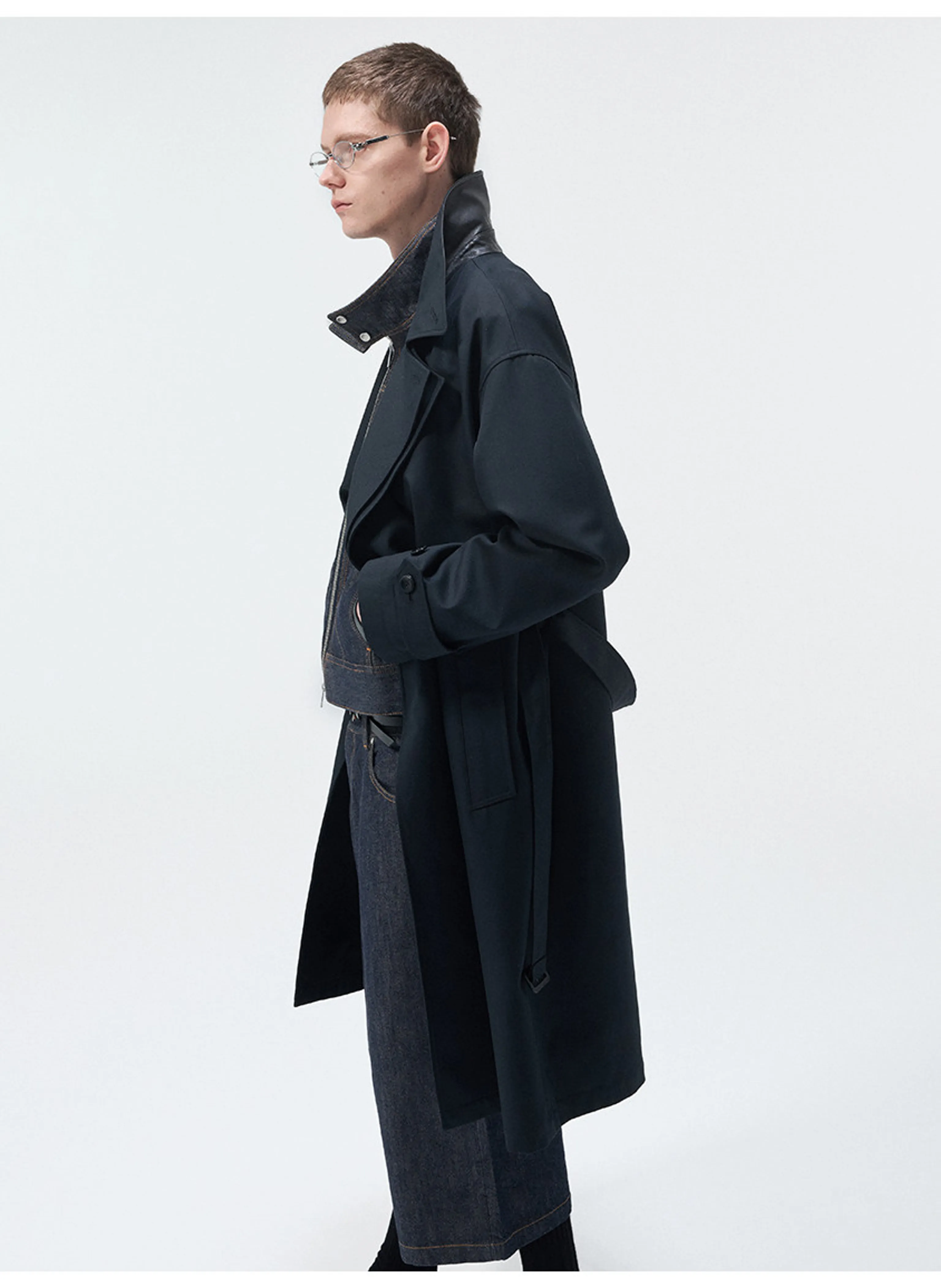 Faux Leather-Collar Trench Coat - Image 2