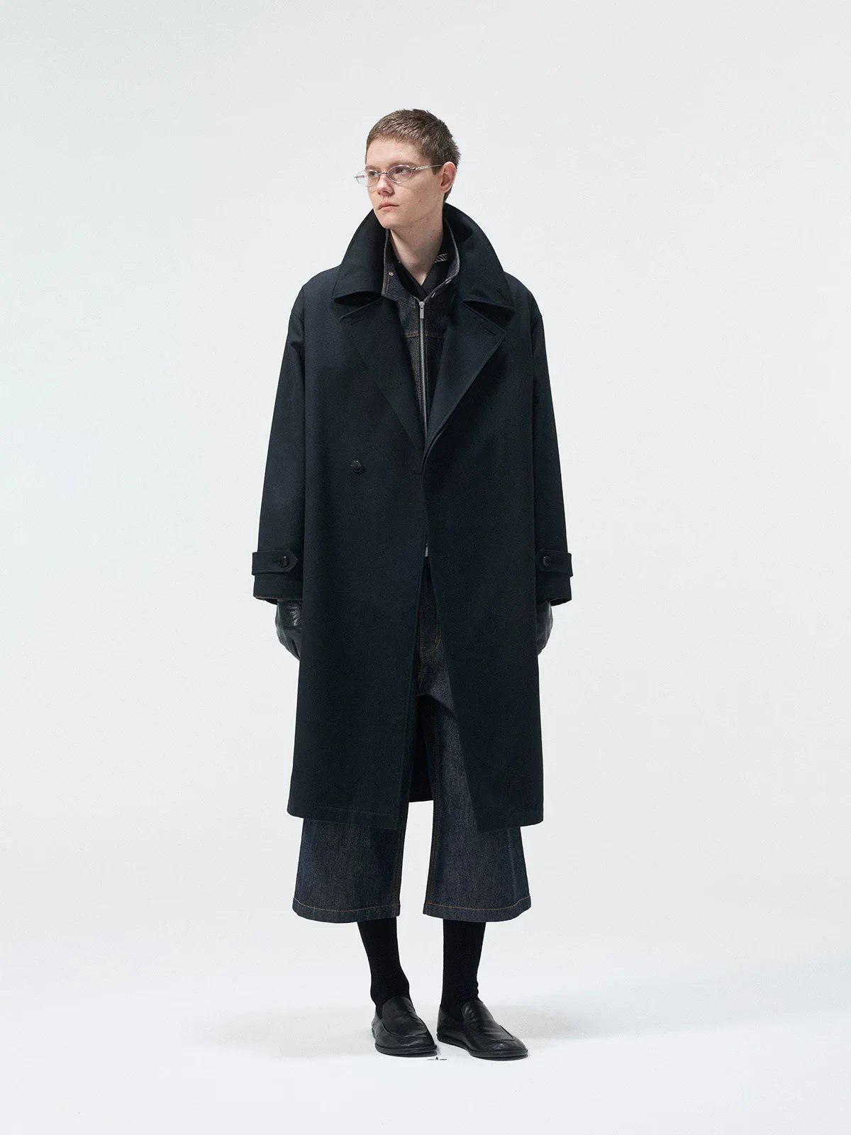 Faux Leather-Collar Trench Coat - Image 6