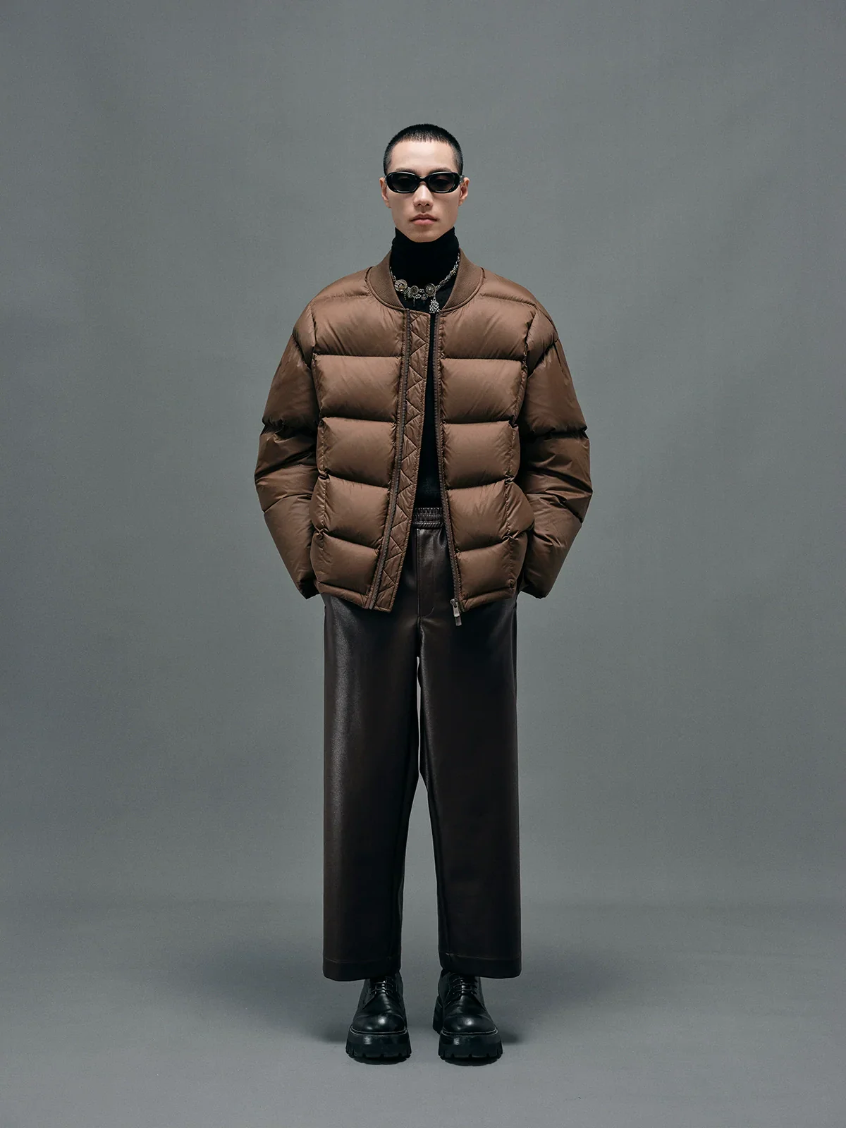 Faux Leather Cropped Straight Trousers - Image 3
