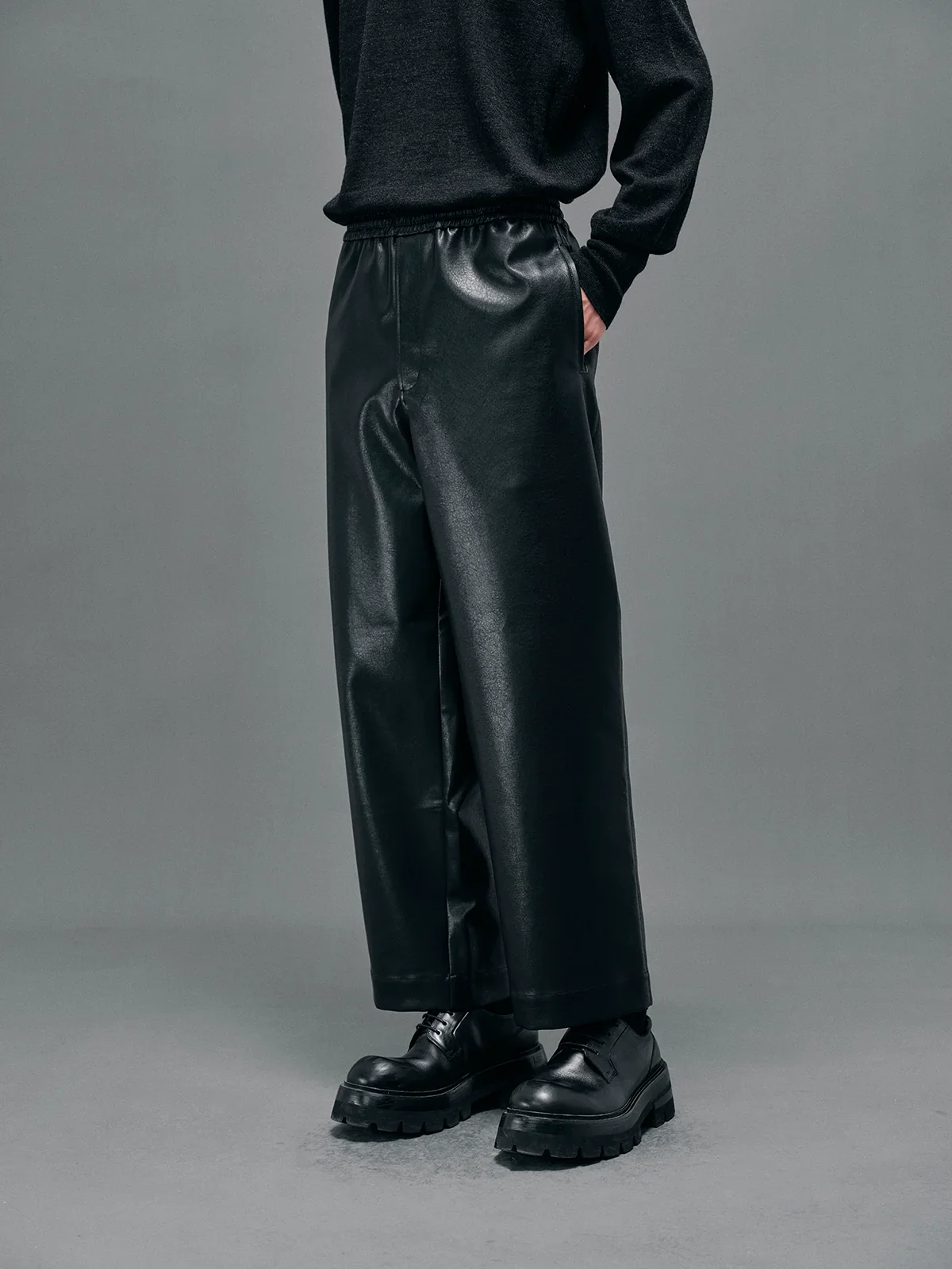 Faux Leather Cropped Straight Trousers - Image 4