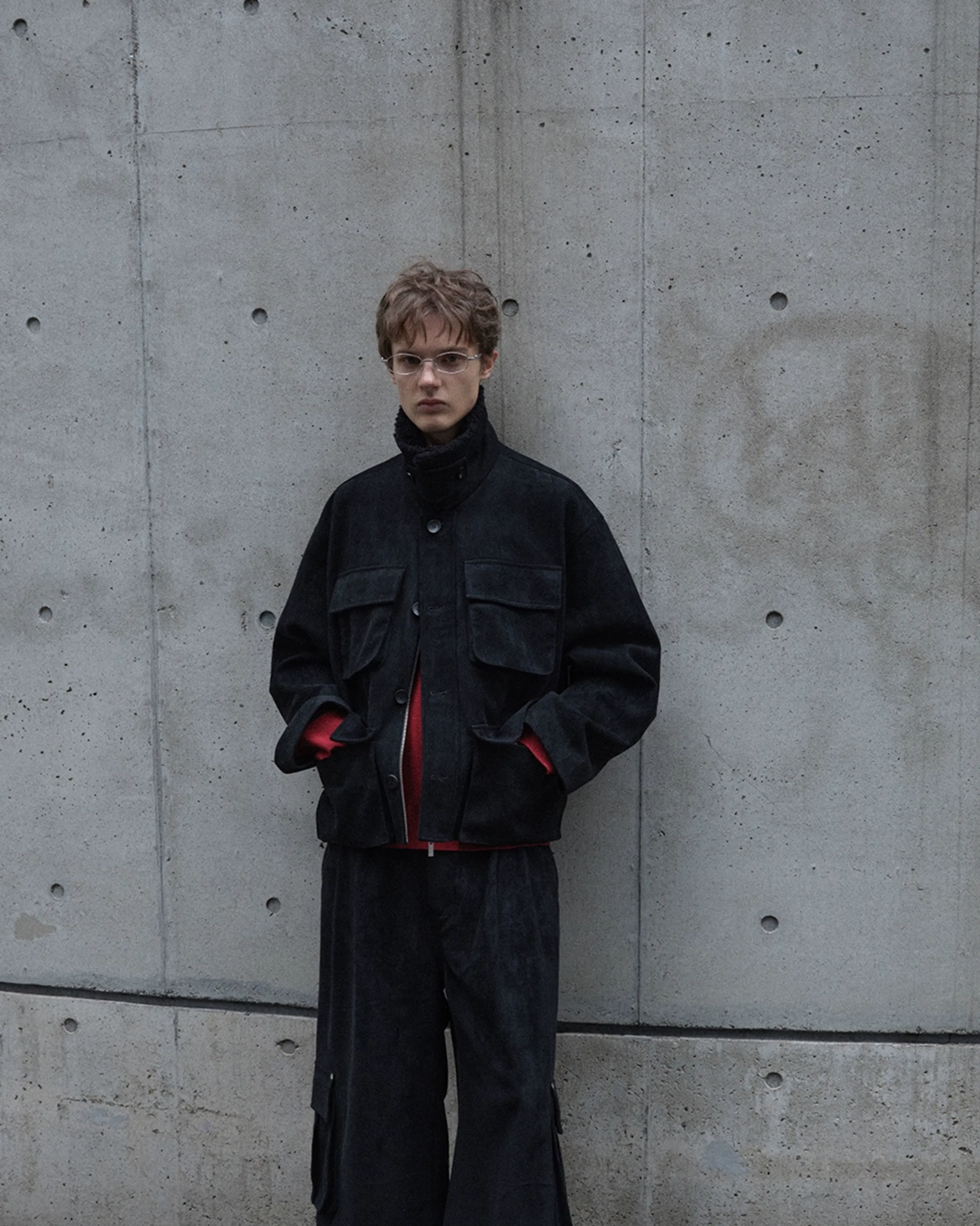 Faux Suede Fleece-Collar Utility Jacket - Image 5