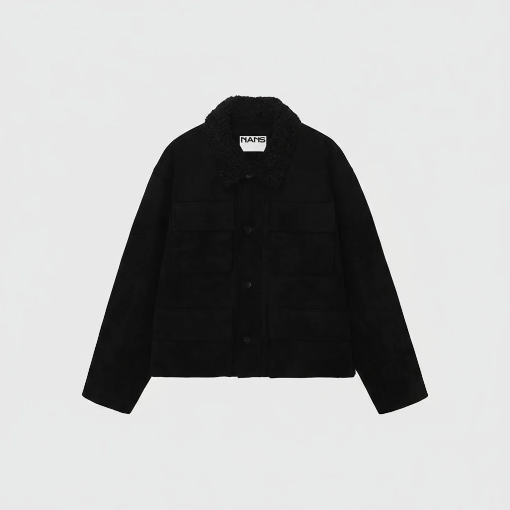 Faux Suede Fleece-Collar Utility Jacket - Image 7