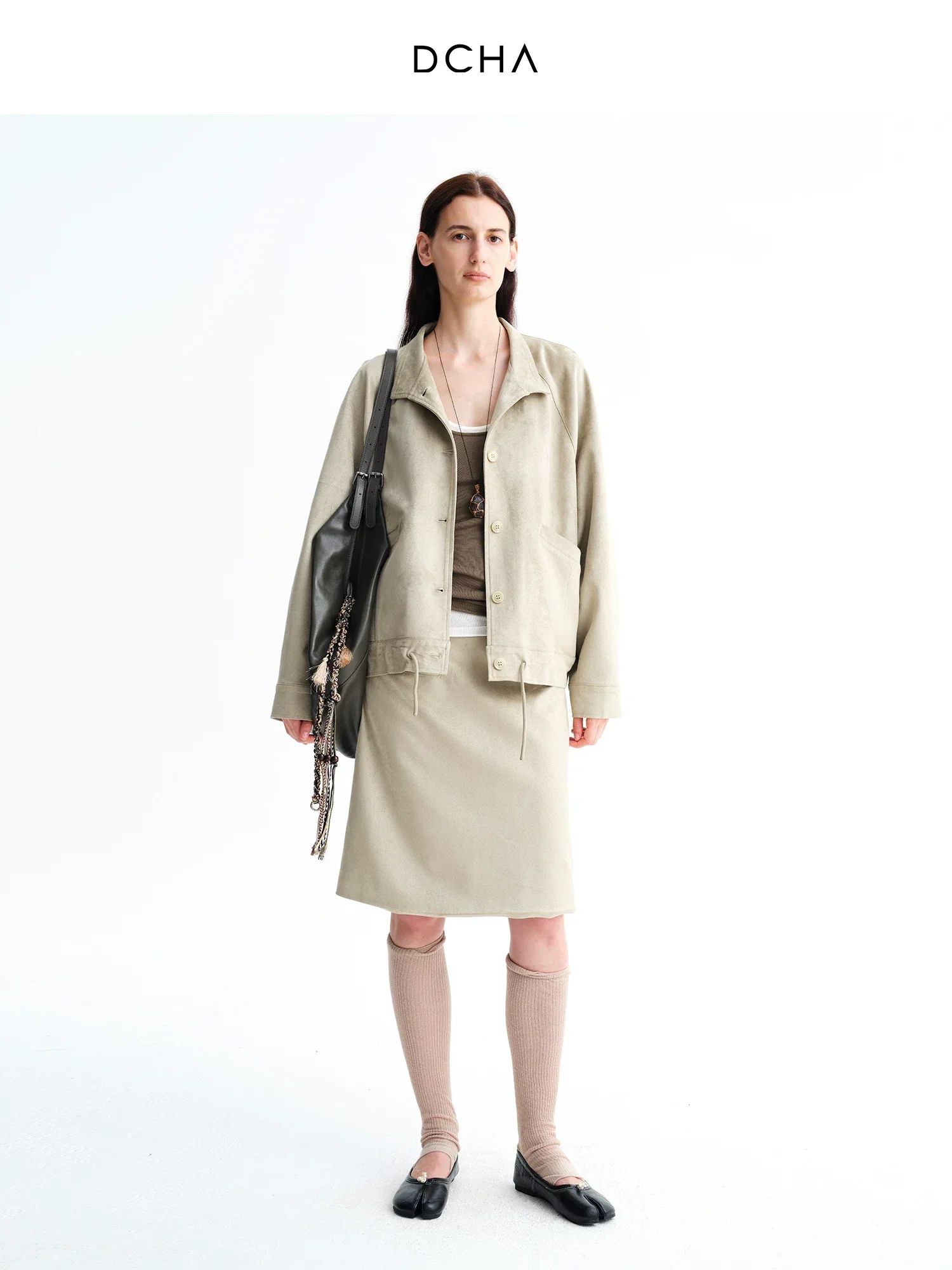Faux Suede Stand-Collar Drawstring Jacket - Image 4