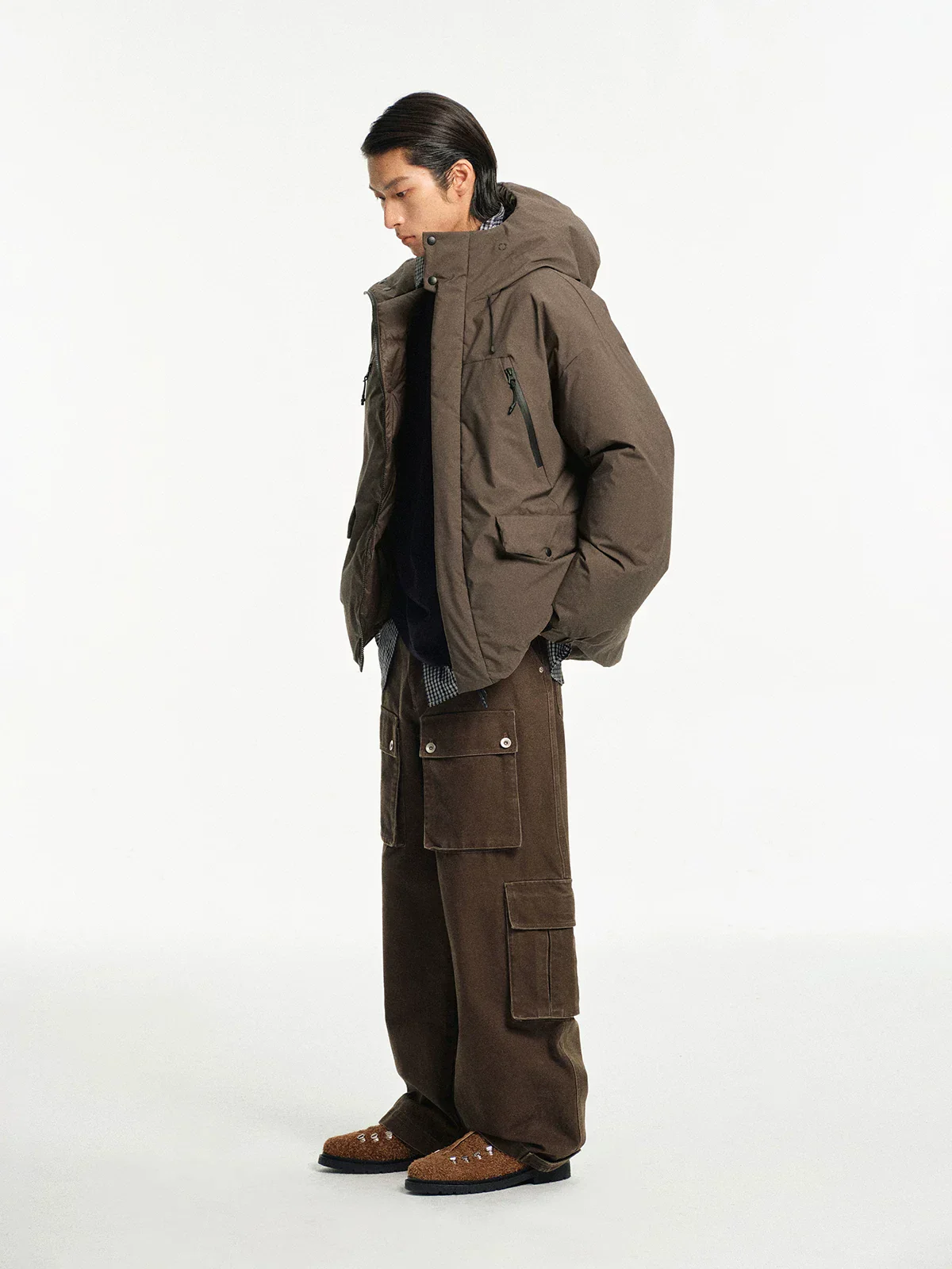 Fine Check Jacquard Down Parka - Image 4
