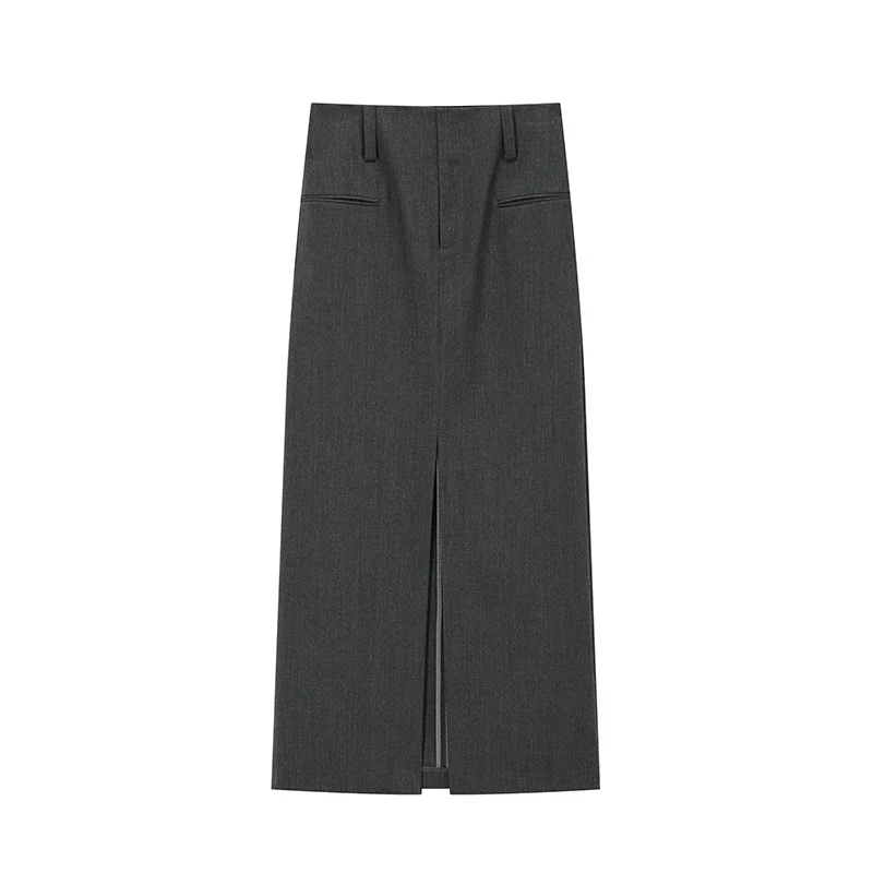 Fine Wool Front-Slit Column Skirt - Image 2