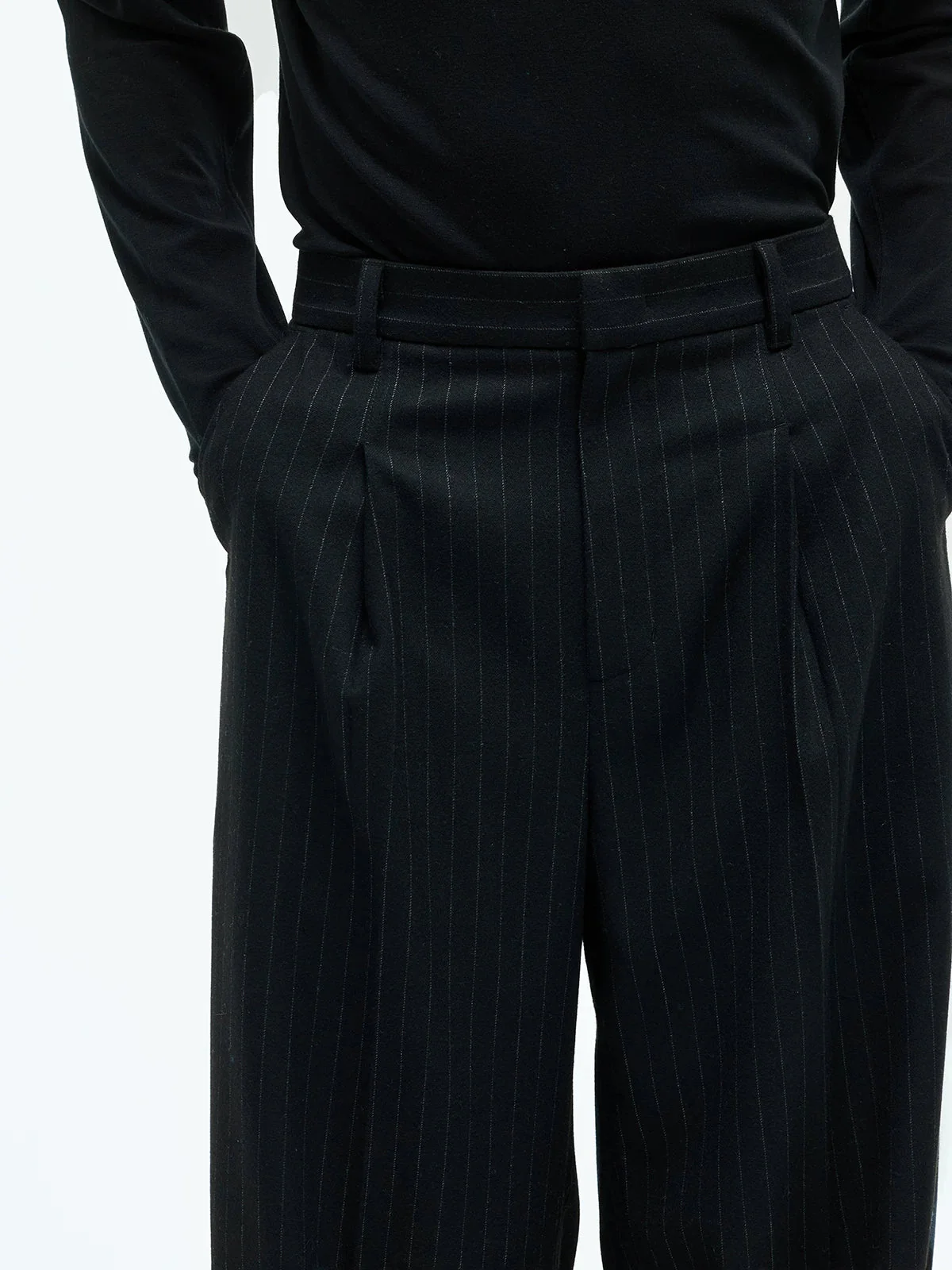 Fine Wool Pinstripe Single-Pleat Trousers - Image 3